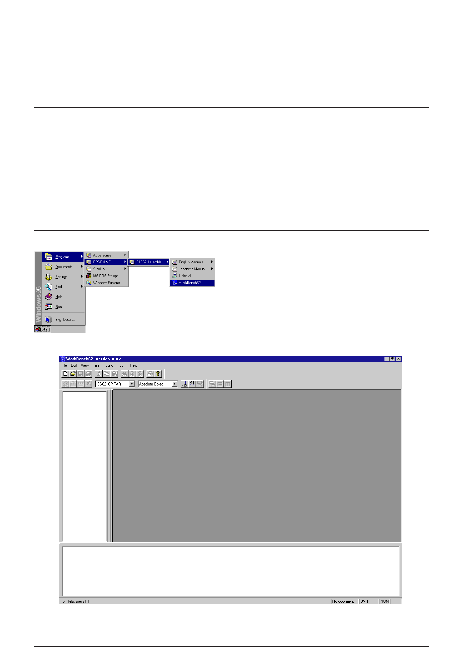 4 work bench, 1 features, 2 starting up and terminating the work bench | Chapter, Ench | Epson S5U1C62000A User Manual | Page 26 / 255