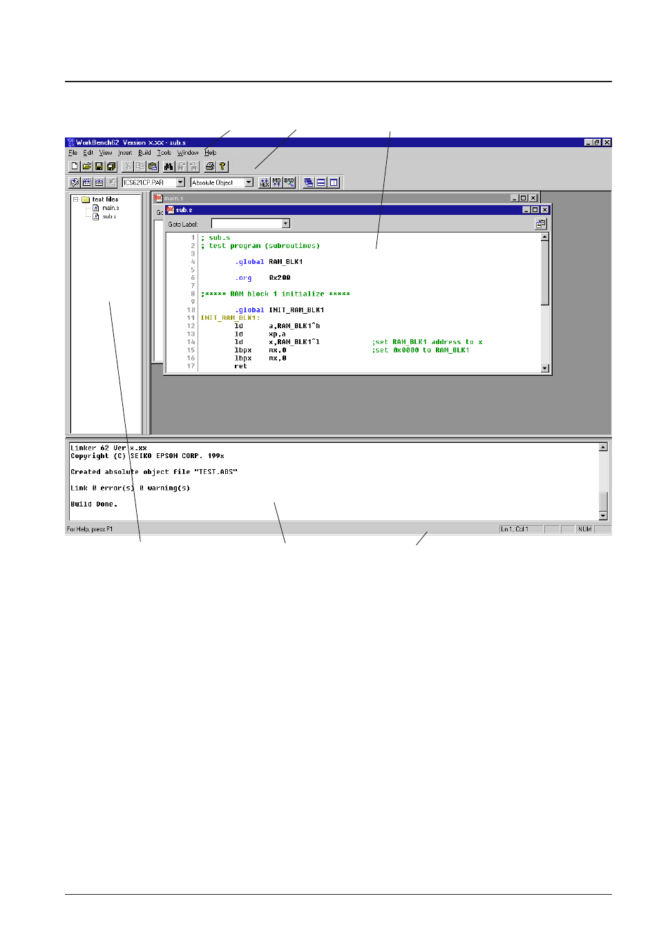 3 work bench windows, 1 window configuration | Epson S5U1C62000A User Manual | Page 27 / 255