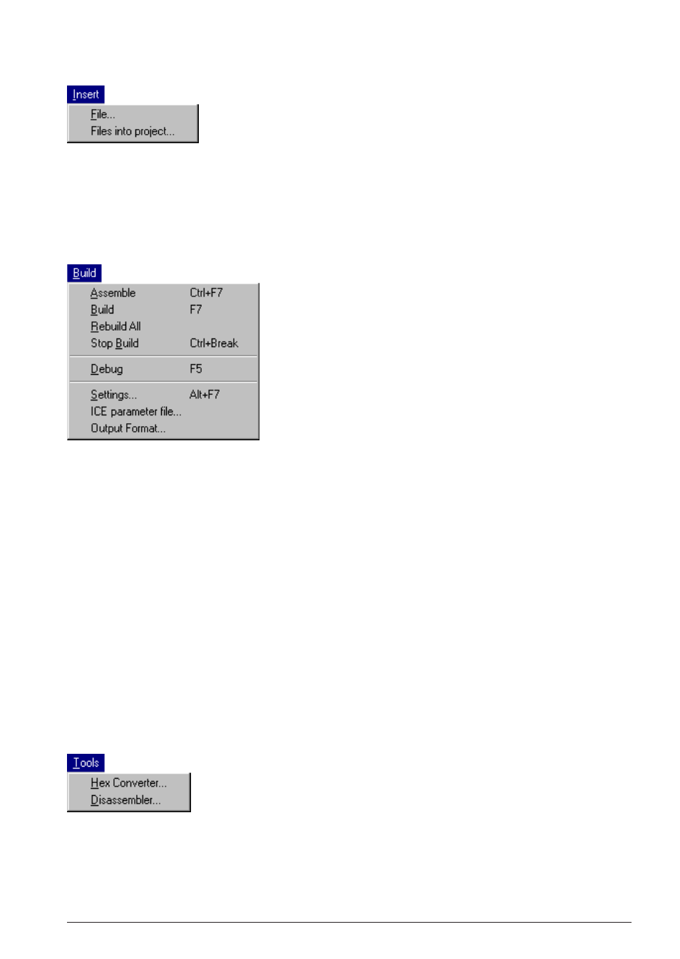 4 [insert] menu, 5 [build] menu, 6 [tools] menu | Epson S5U1C62000A User Manual | Page 37 / 255