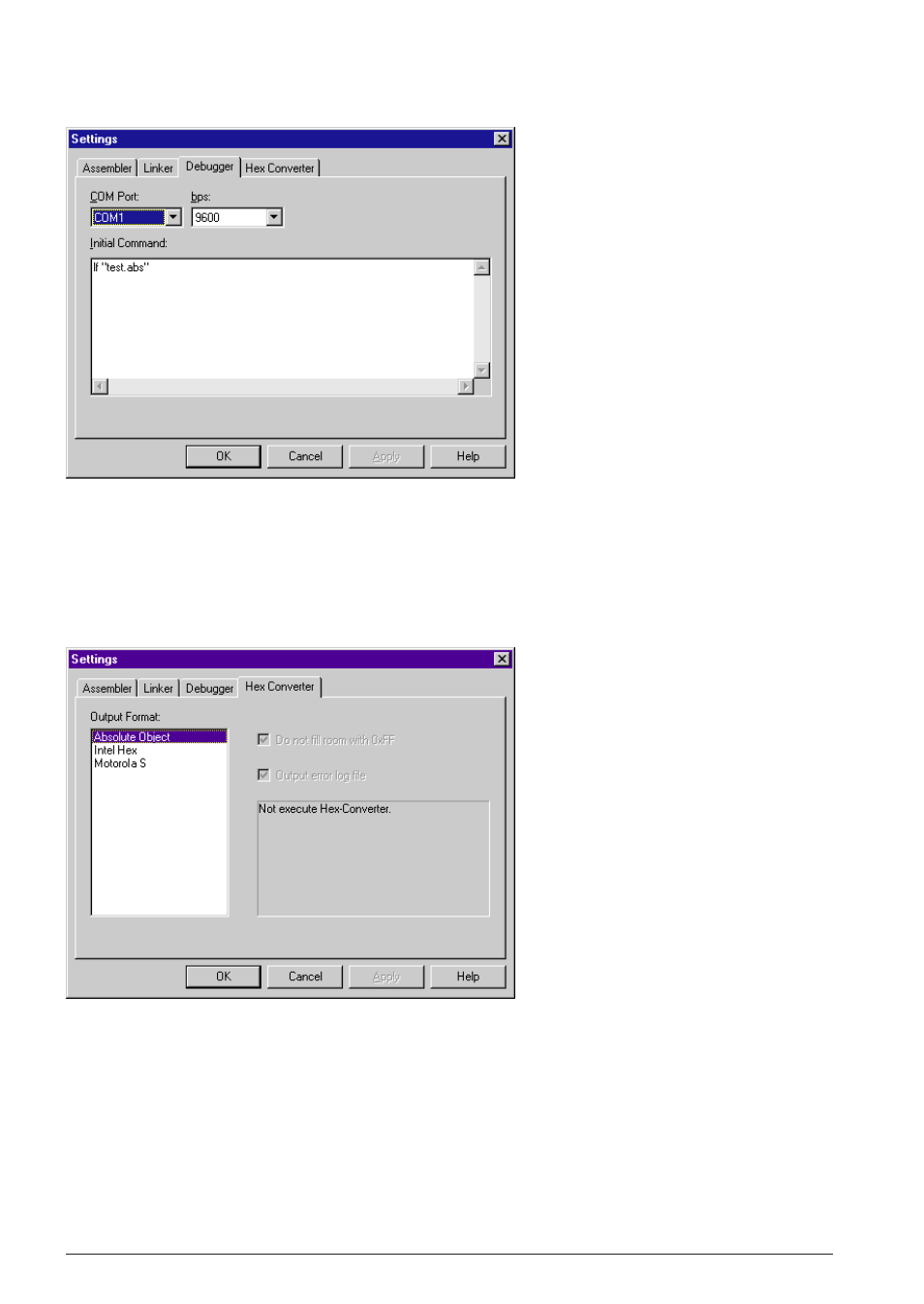 3 debugger options, 4 hex converter options | Epson S5U1C62000A User Manual | Page 56 / 255
