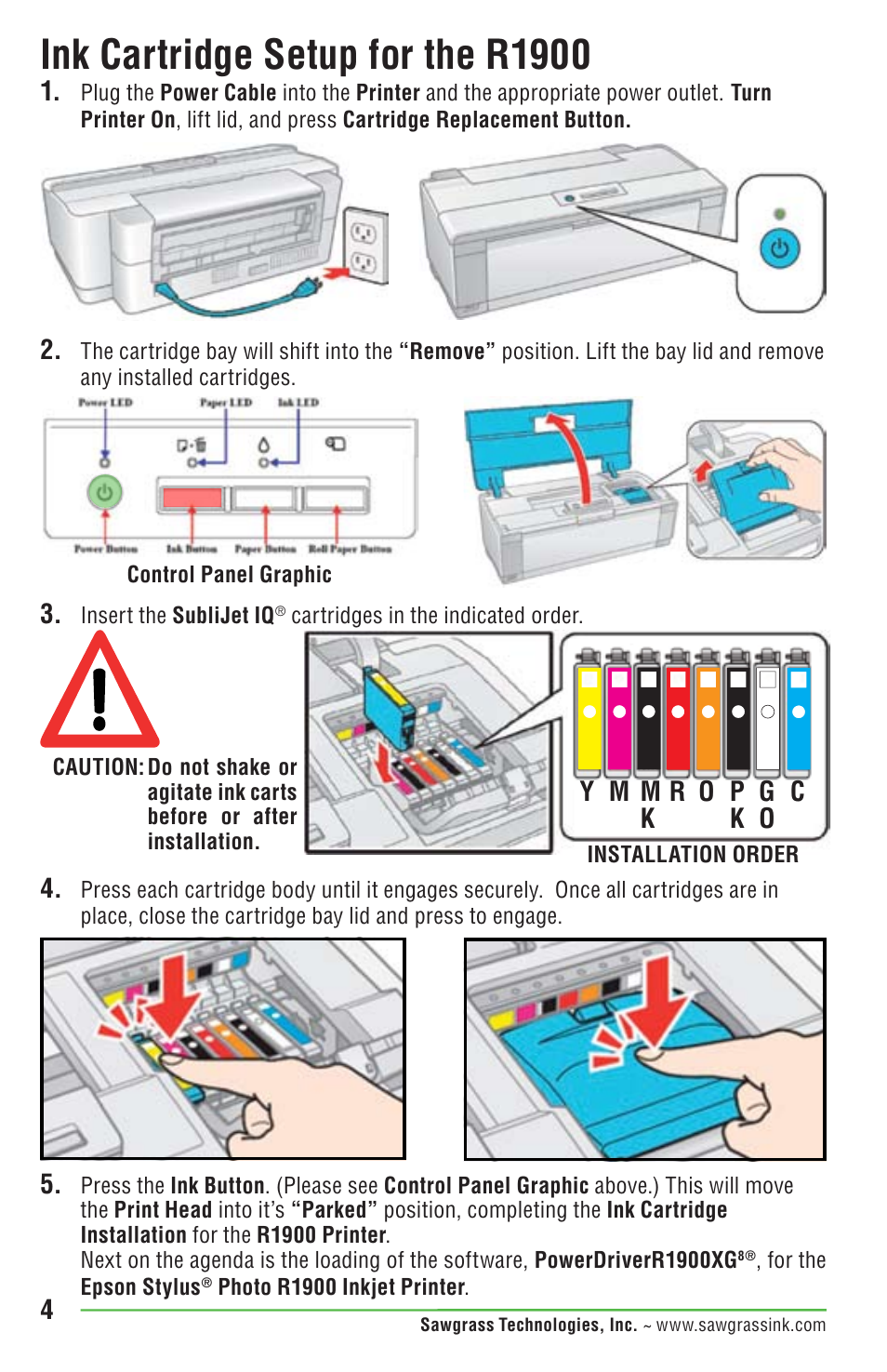 Ink cartridge setup for the r1900 | Epson STYLUS R1900 User Manual | Page 10 / 56