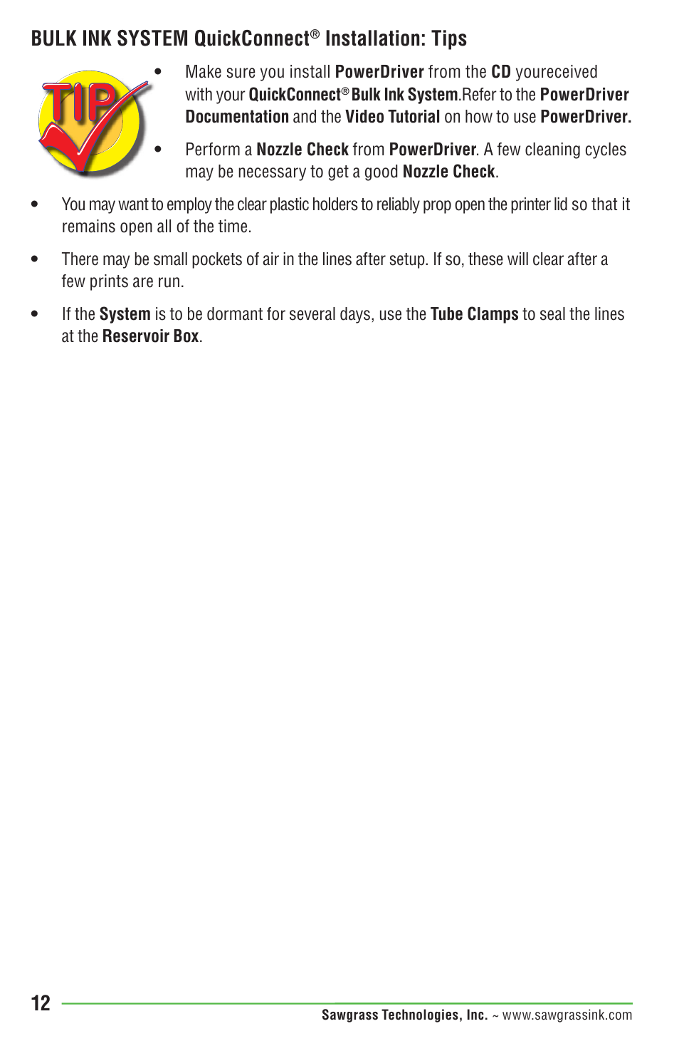 12 bulk ink system quickconnect, Installation: tips | Epson STYLUS R1900 User Manual | Page 18 / 56