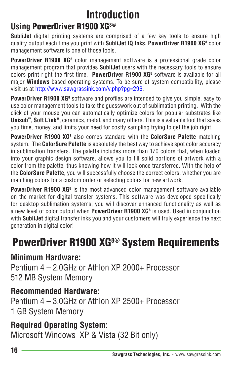 Introduction powerdriver r1900 xg, System requirements, Using powerdriver r1900 xg | Epson STYLUS R1900 User Manual | Page 22 / 56