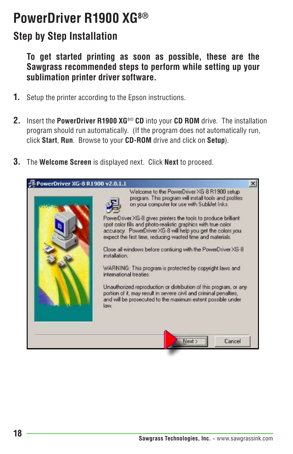 Powerdriver r1900 xg, Step by step installation | Epson STYLUS R1900 User Manual | Page 24 / 56