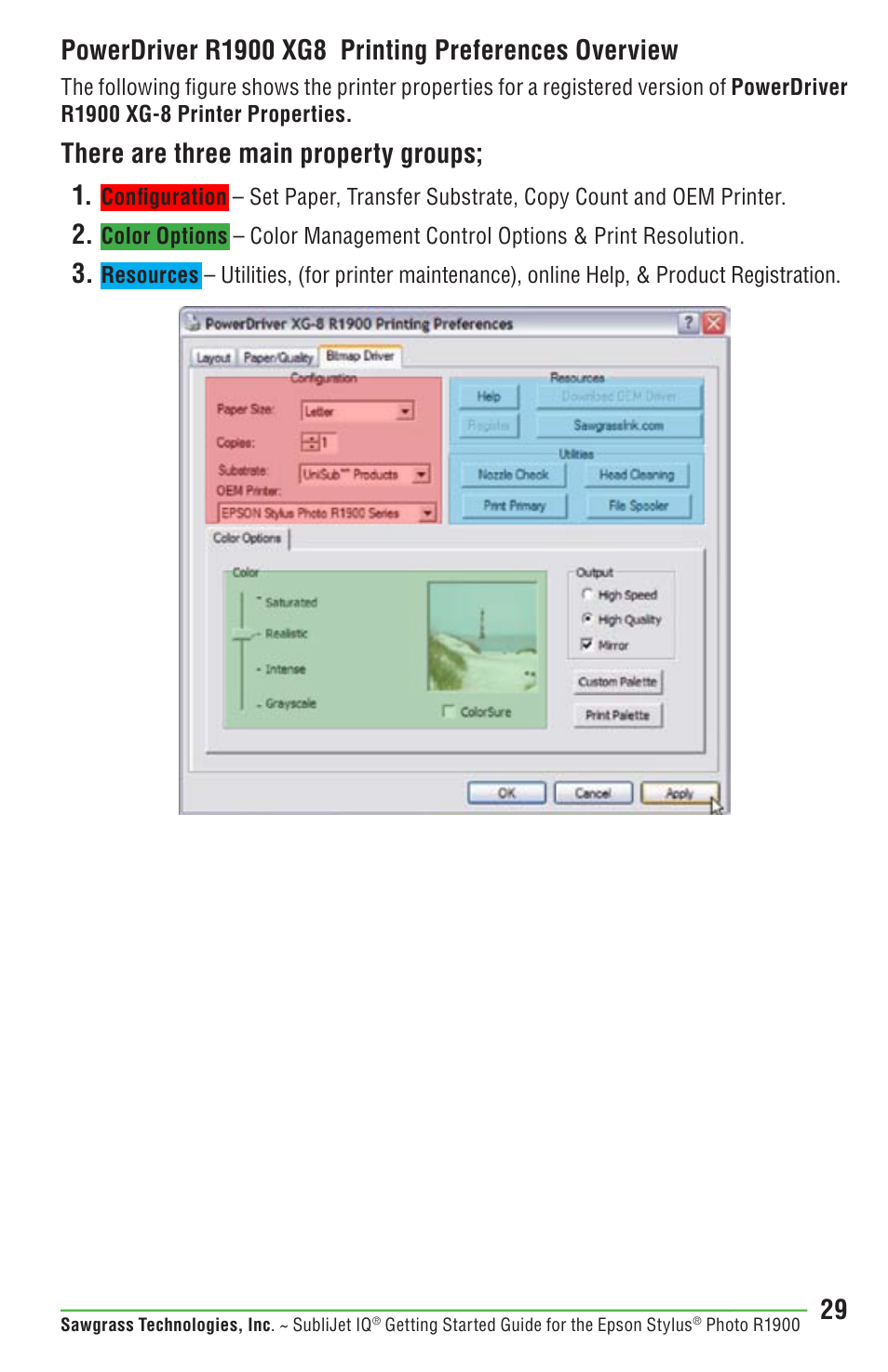 There are three main property groups | Epson STYLUS R1900 User Manual | Page 35 / 56