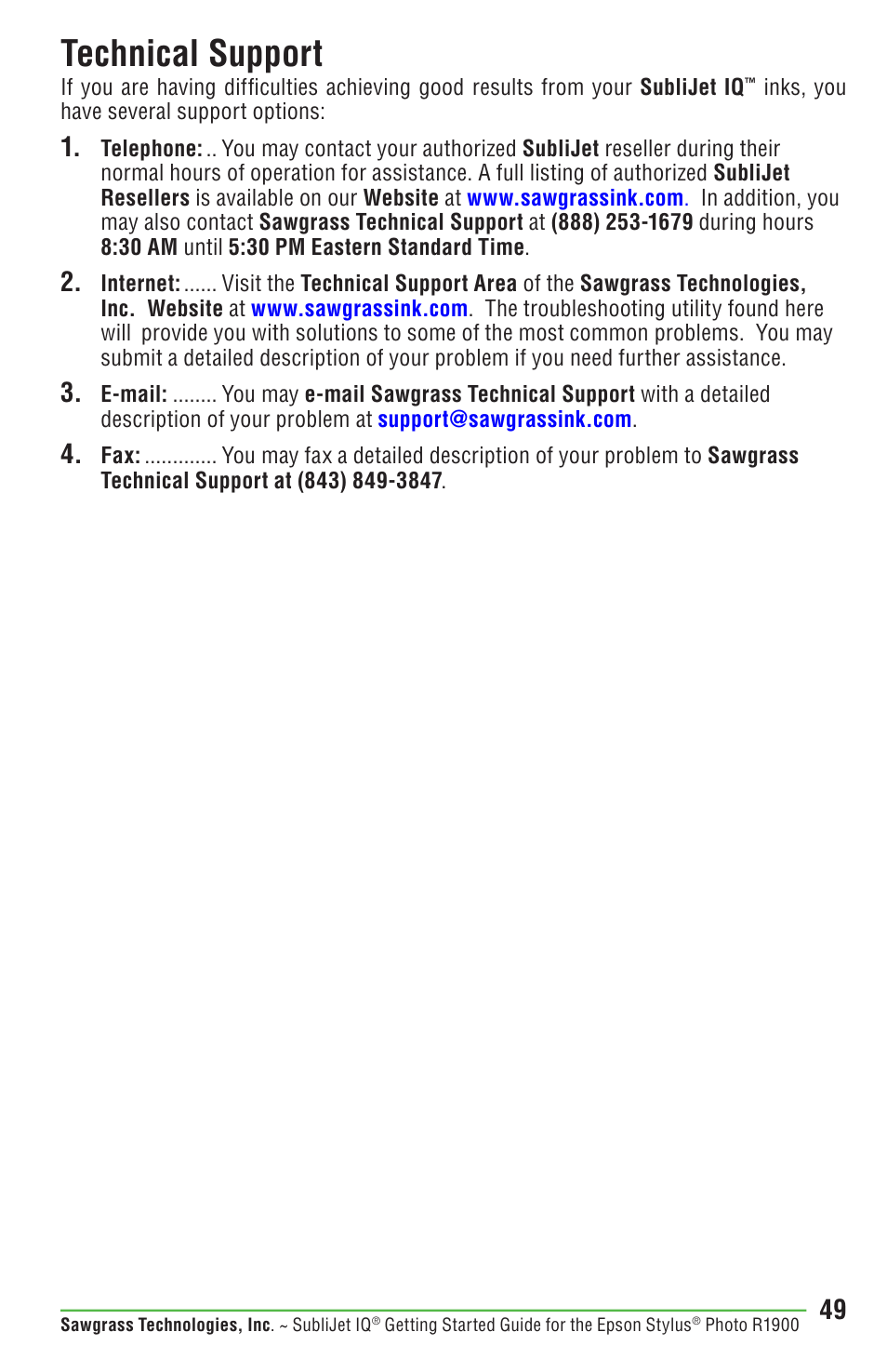 Technical support | Epson STYLUS R1900 User Manual | Page 55 / 56