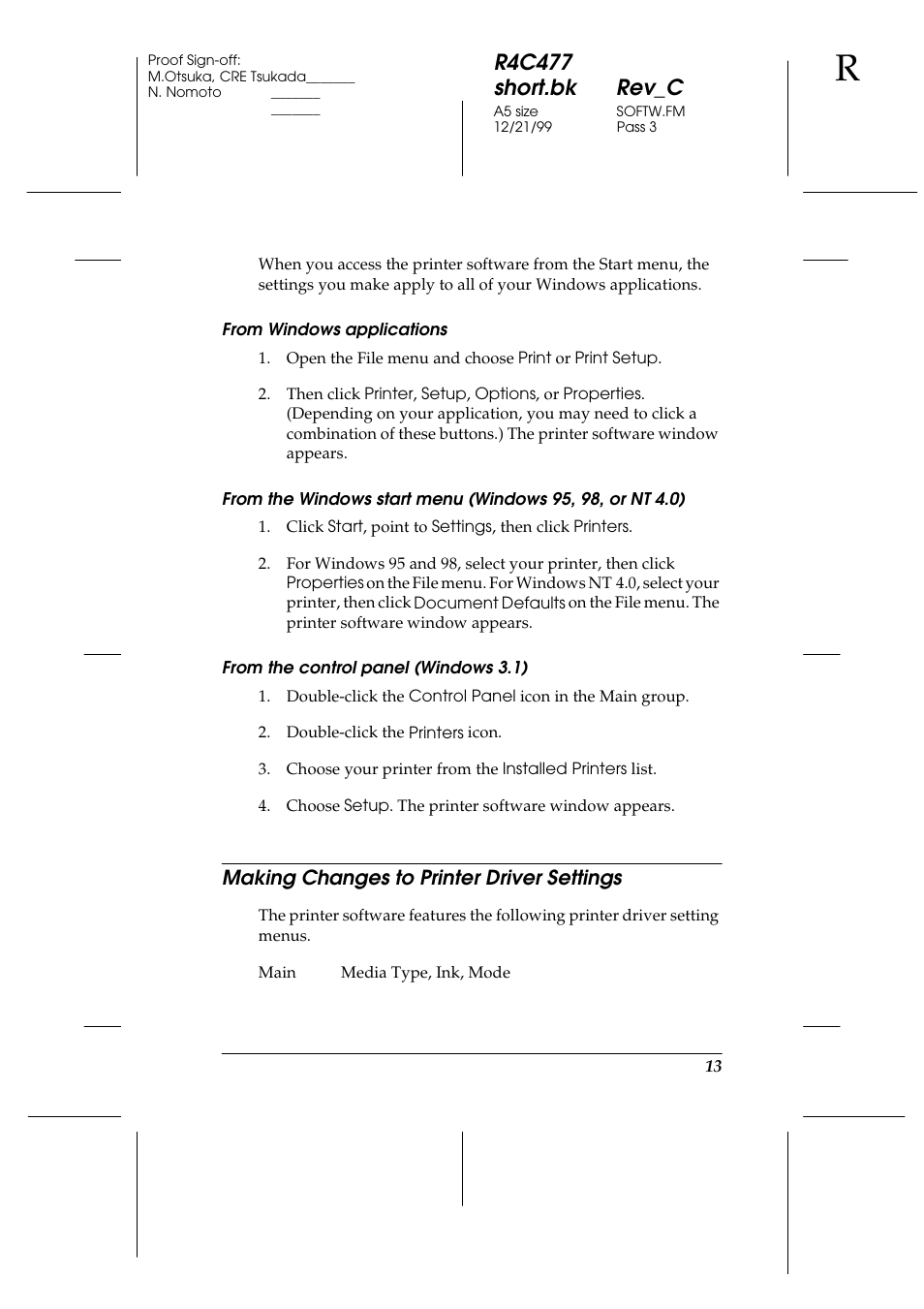 Making changes to printer driver settings, R4c477 short.bk rev_c | Epson 860 User Manual | Page 20 / 75