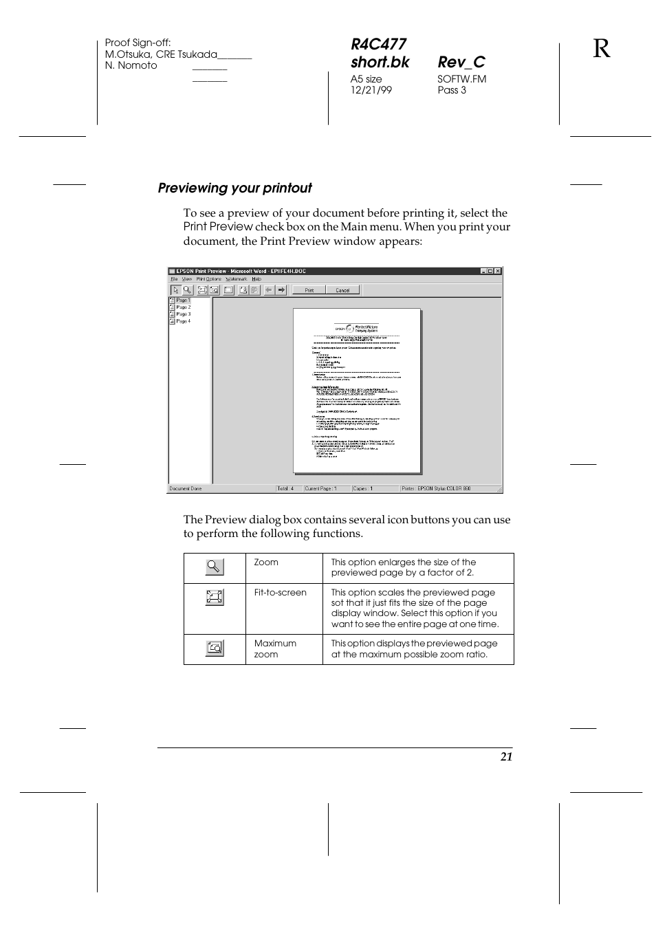 Previewing your printout, R4c477 short.bk rev_c | Epson 860 User Manual | Page 28 / 75