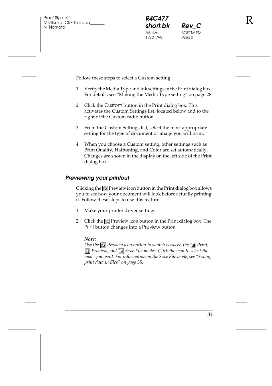 Previewing your printout, R4c477 short.bk rev_c | Epson 860 User Manual | Page 40 / 75