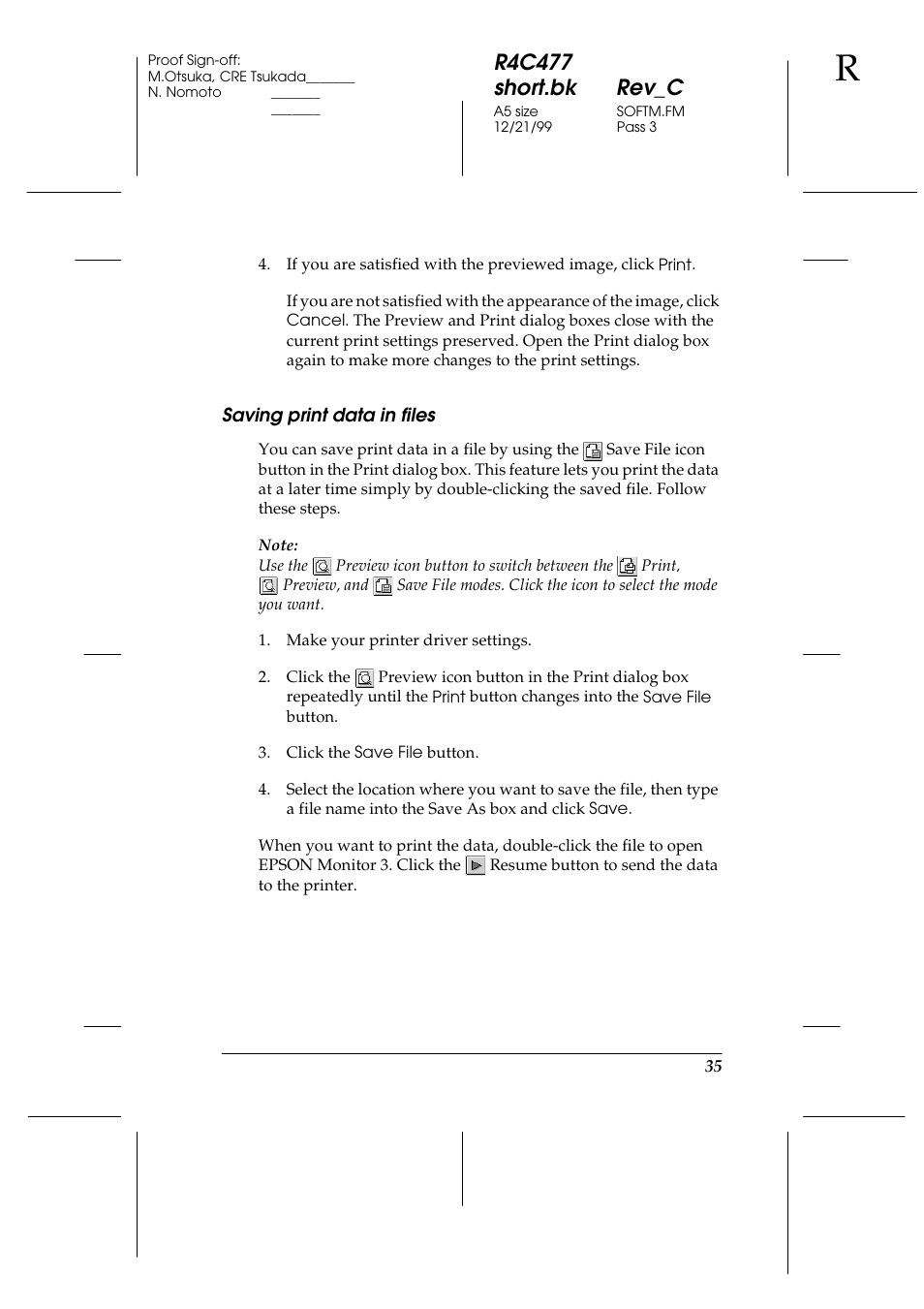 Saving print data in files, R4c477 short.bk rev_c | Epson 860 User Manual | Page 42 / 75