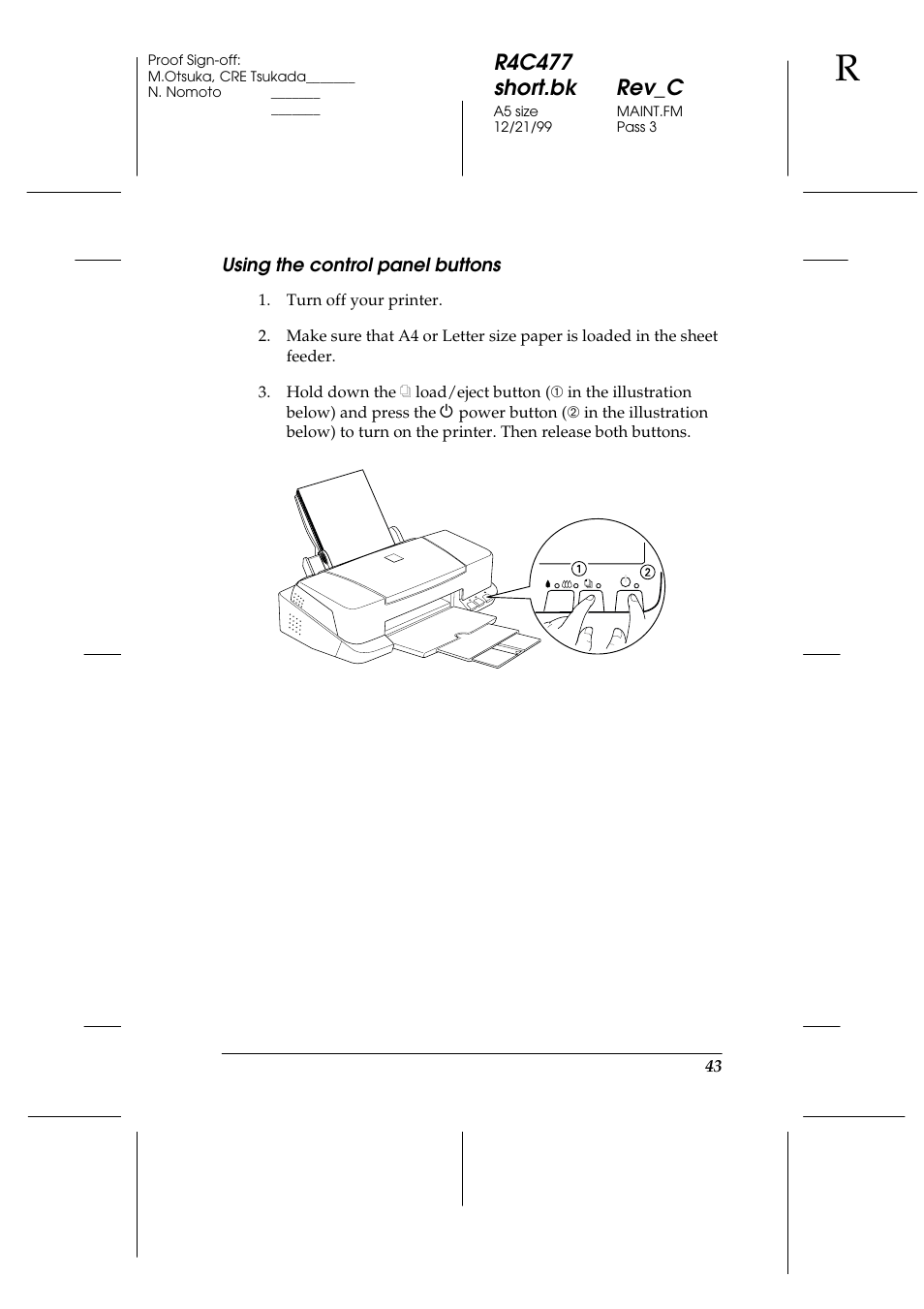 Using the control panel buttons, R4c477 short.bk rev_c | Epson 860 User Manual | Page 50 / 75