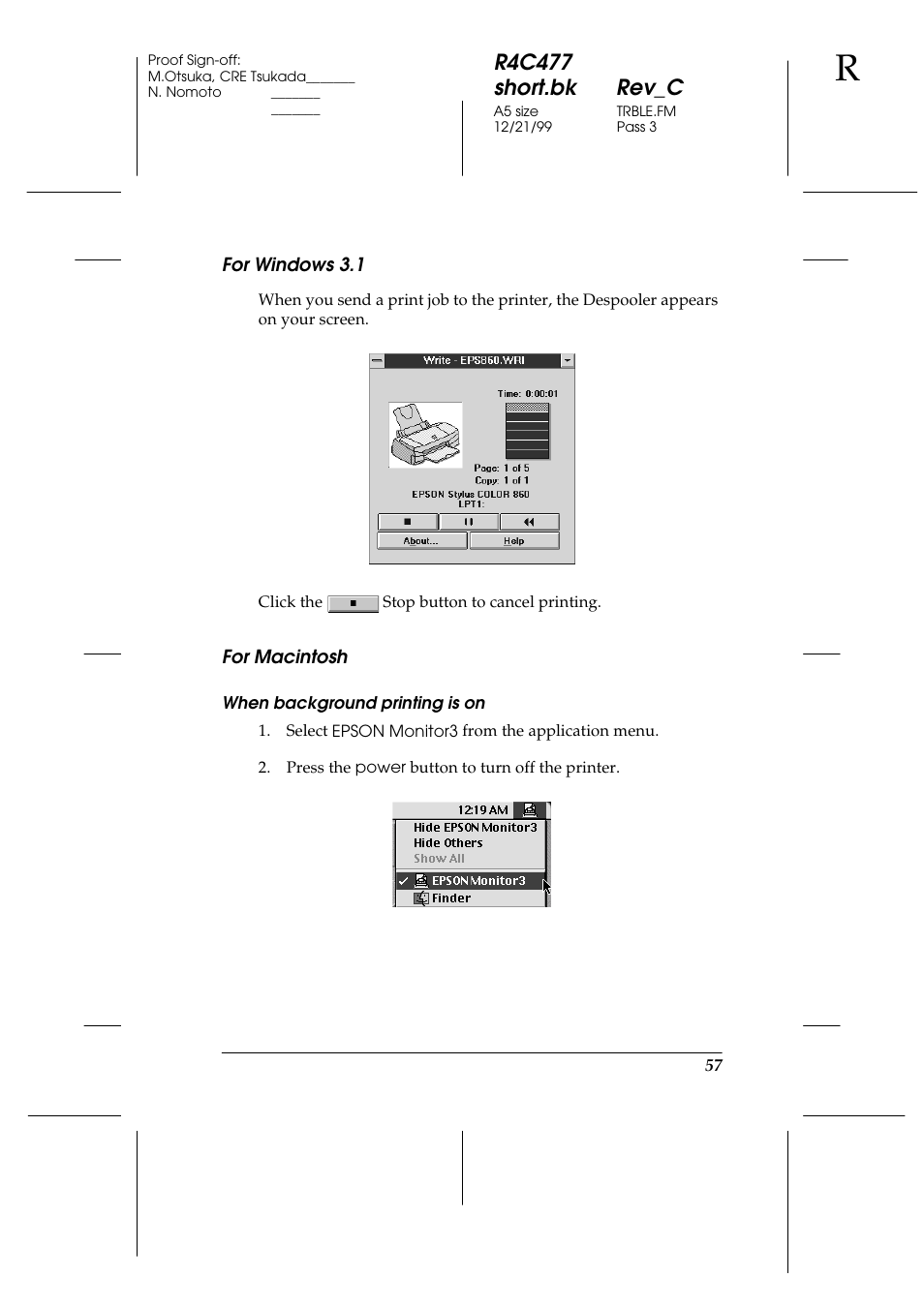 For windows3.1, For macintosh, For windows 3.1 for macintosh | R4c477 short.bk rev_c | Epson 860 User Manual | Page 64 / 75