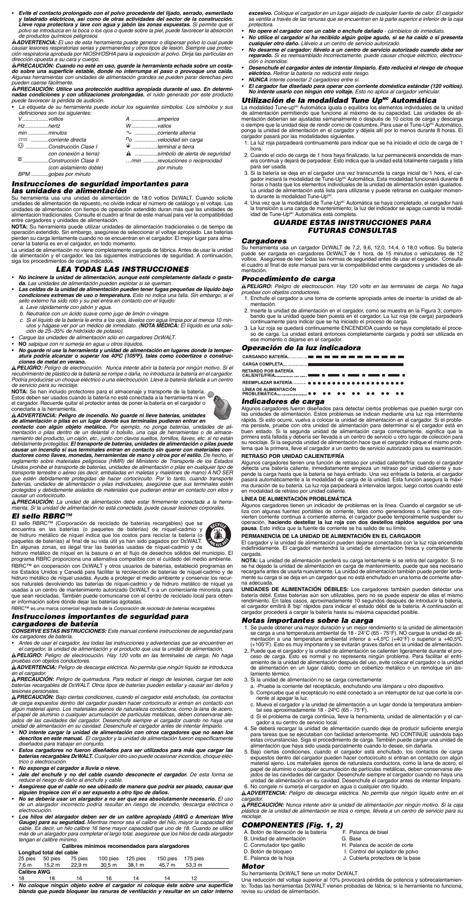 Lea todas las instrucciones, El sello rbrc, Utilización de la modalidad tune up | Automática, Procedimiento de carga, Notas importantes sobre la carga, Componentes (fig. 1, 2), Motor | Epson XRP DC330 User Manual | Page 6 / 7