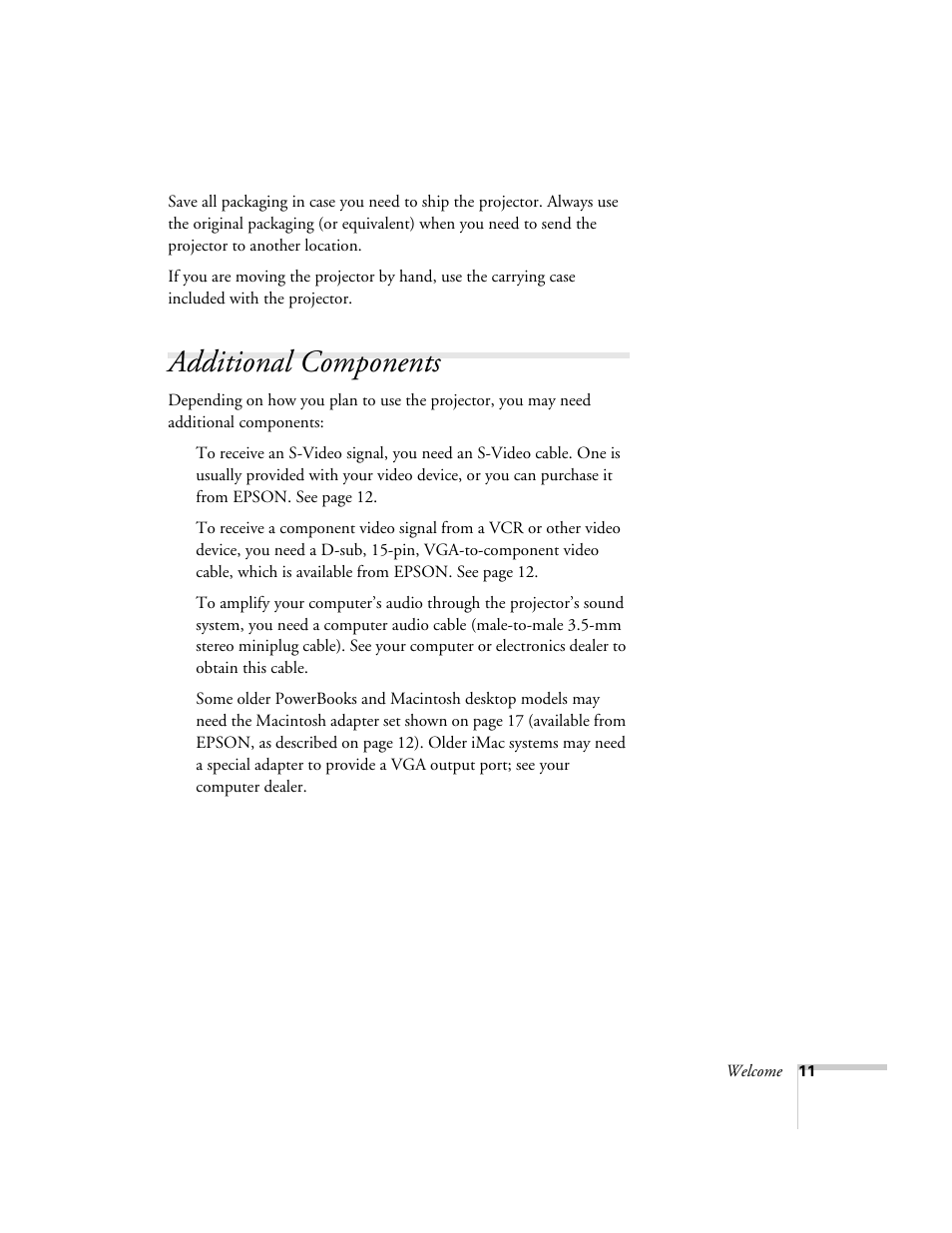 Additional components | Epson 54c User Manual | Page 11 / 106