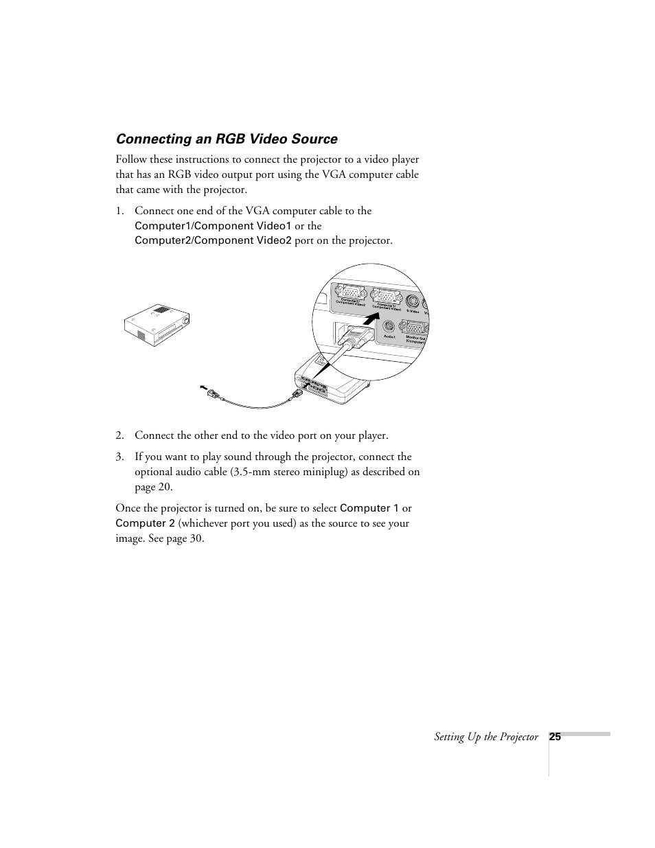 Connecting an rgb video source | Epson 54c User Manual | Page 25 / 106