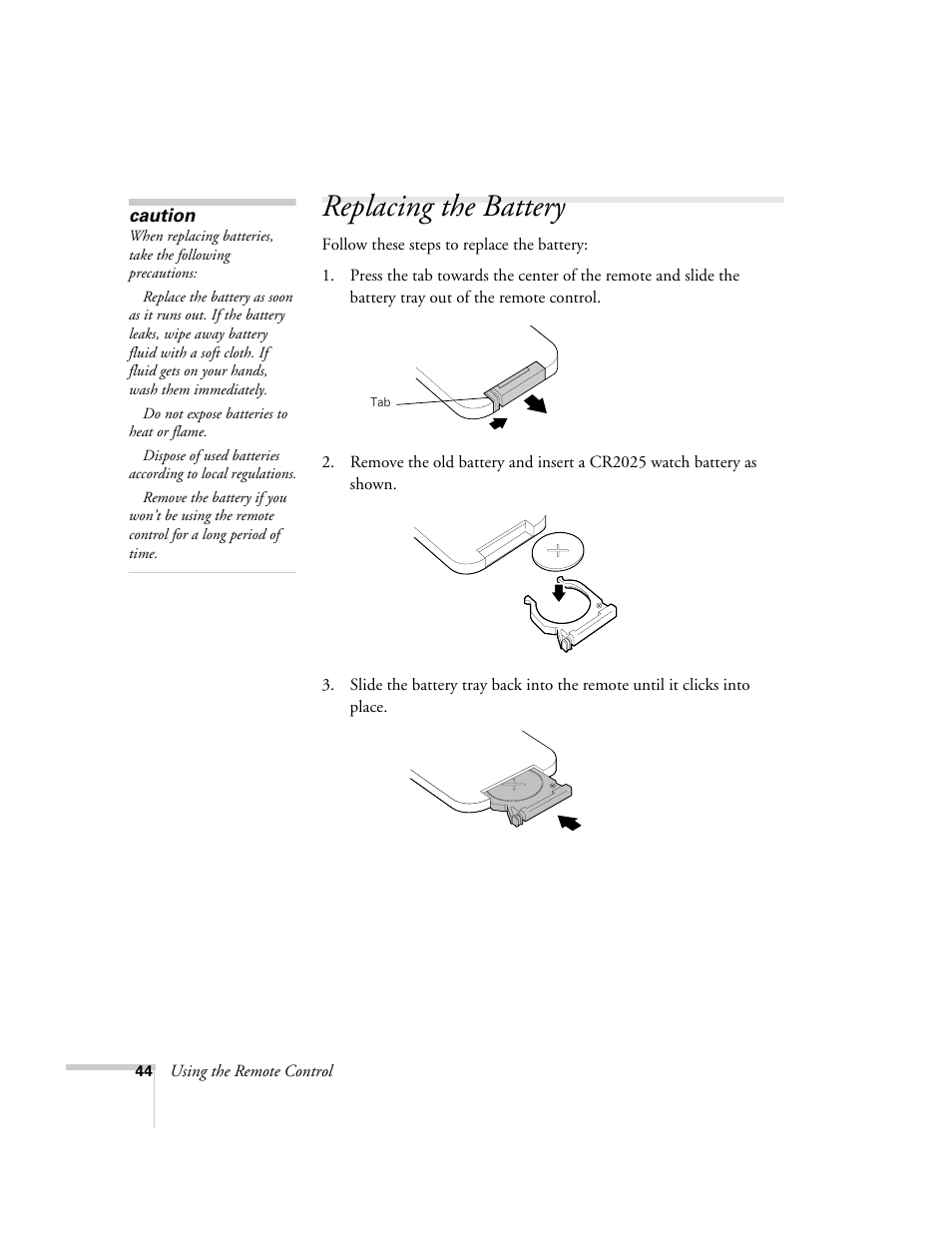 Replacing the battery | Epson 54c User Manual | Page 44 / 106