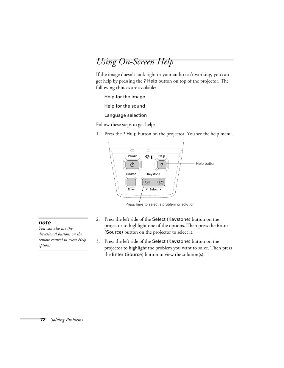 Using on-screen help | Epson 54c User Manual | Page 72 / 106