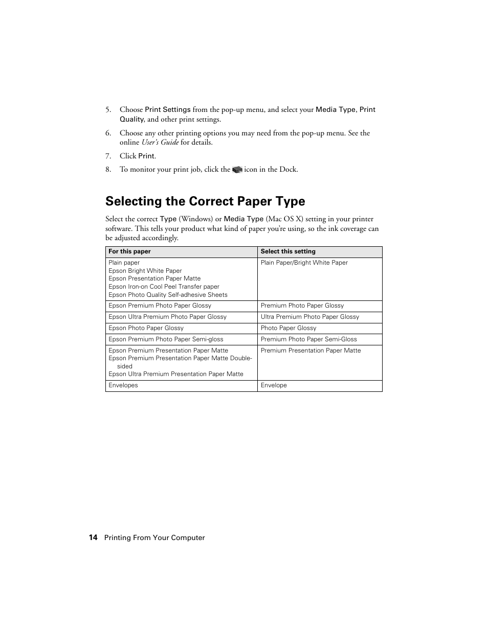 Selecting the correct paper type | Epson Artisan 730 User Manual | Page 14 / 36