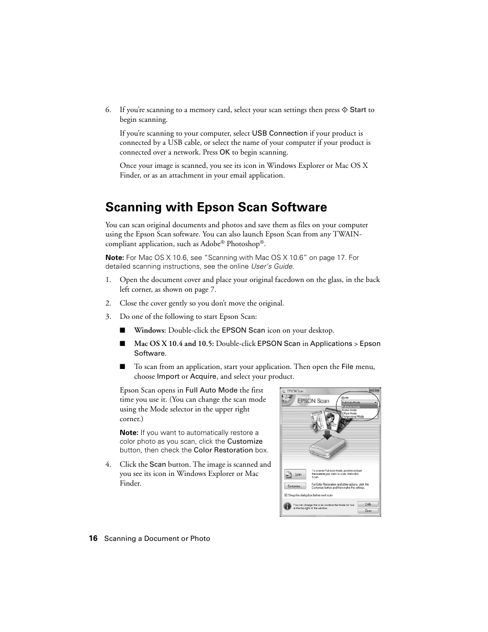 Scanning with epson scan software | Epson Artisan 730 User Manual | Page 16 / 36