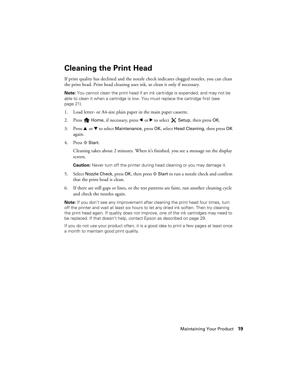 Cleaning the print head | Epson Artisan 730 User Manual | Page 19 / 36