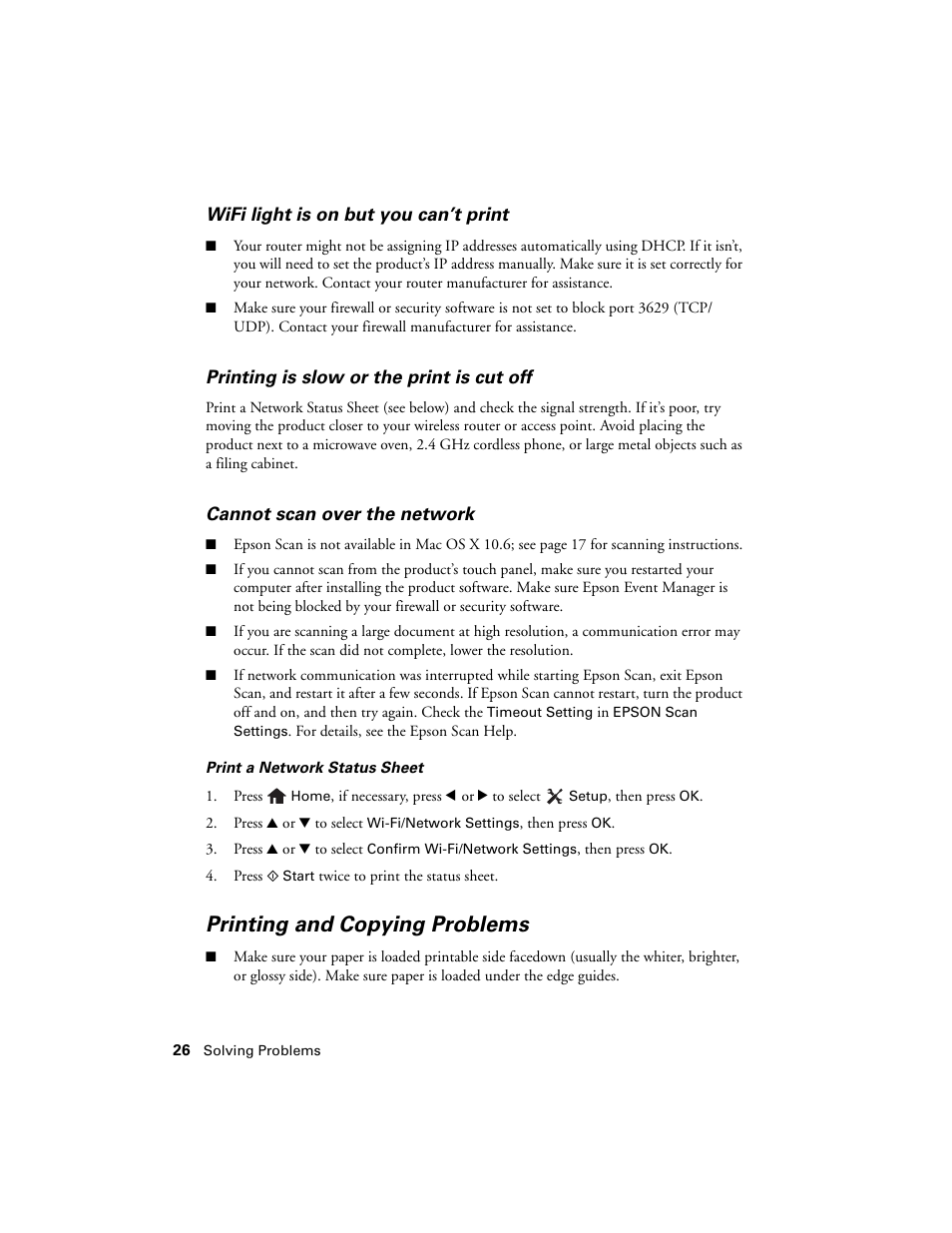 Printing and copying problems | Epson Artisan 730 User Manual | Page 26 / 36