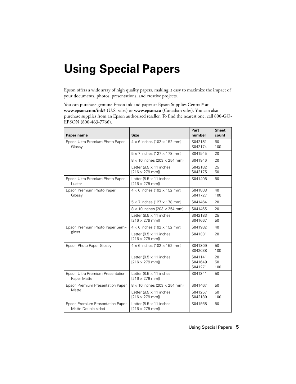 Using special papers | Epson Artisan 730 User Manual | Page 5 / 36