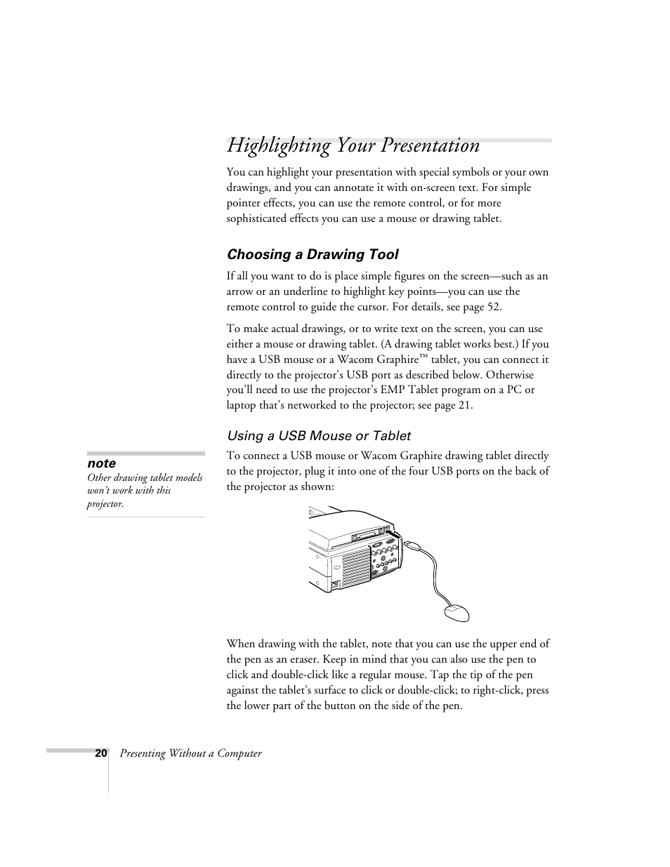 Highlighting your presentation, Choosing a drawing tool | Epson 8150i User Manual | Page 25 / 83