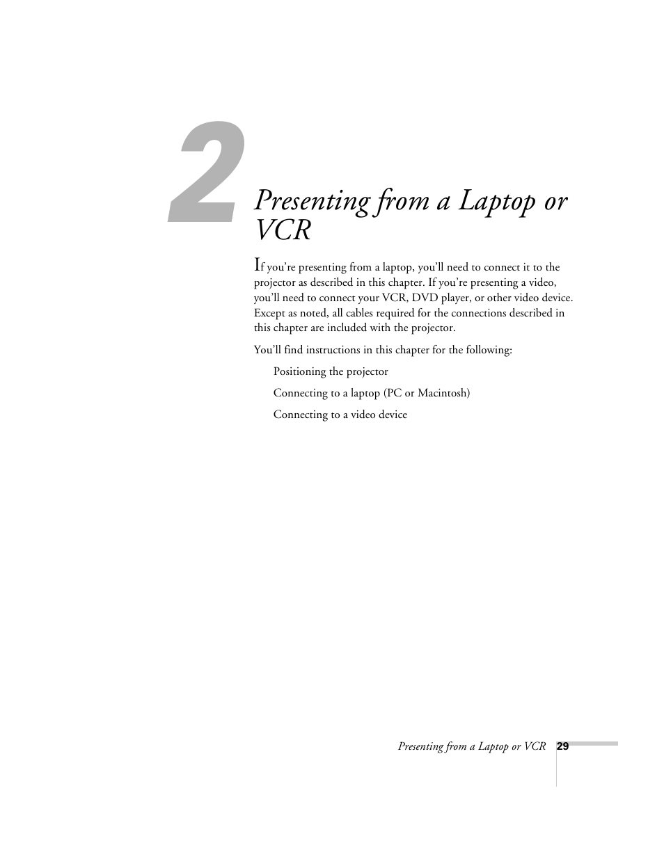 Chap 2-presenting from a laptop or vcr, Presenting from a laptop or vcr | Epson 8150i User Manual | Page 34 / 83