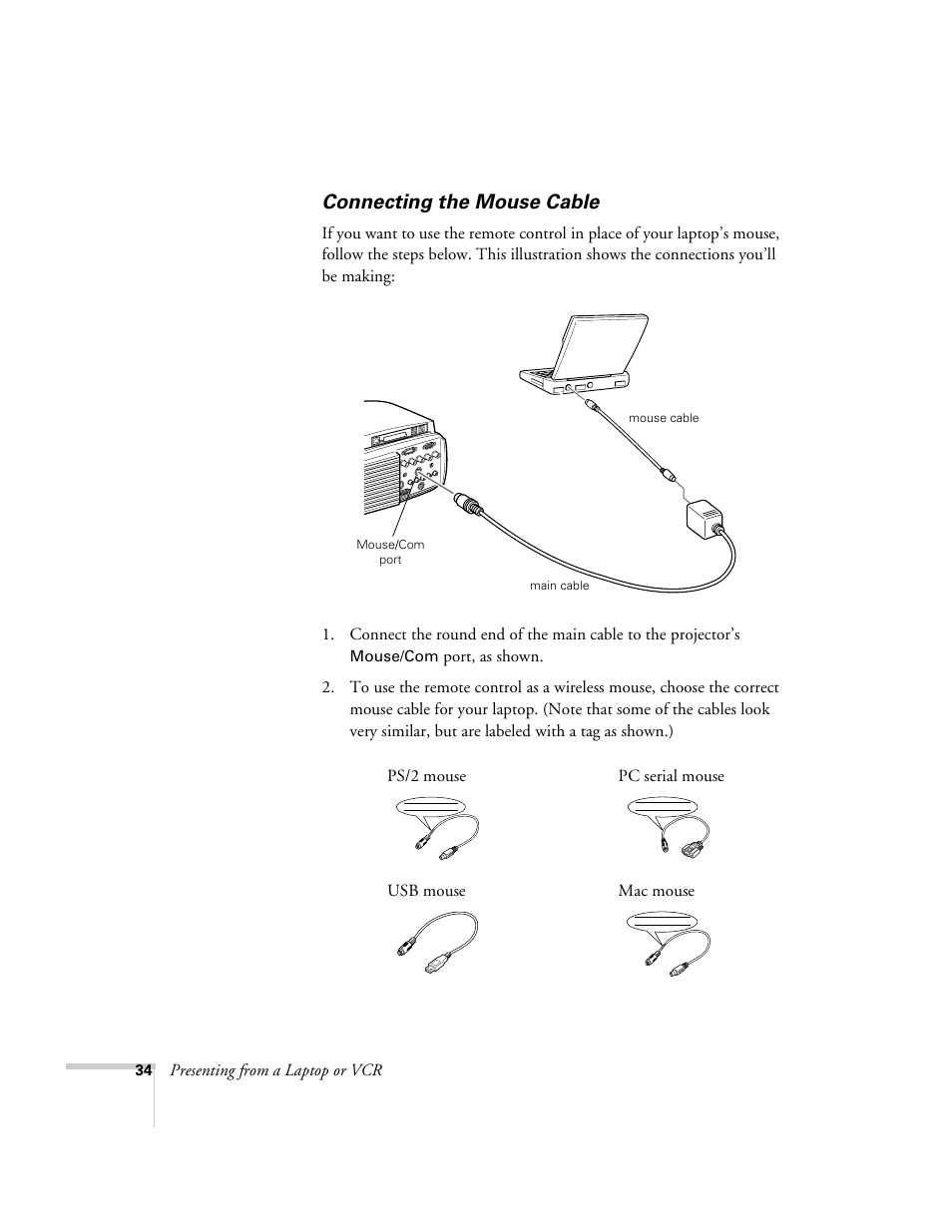 Connecting the mouse cable | Epson 8150i User Manual | Page 39 / 83