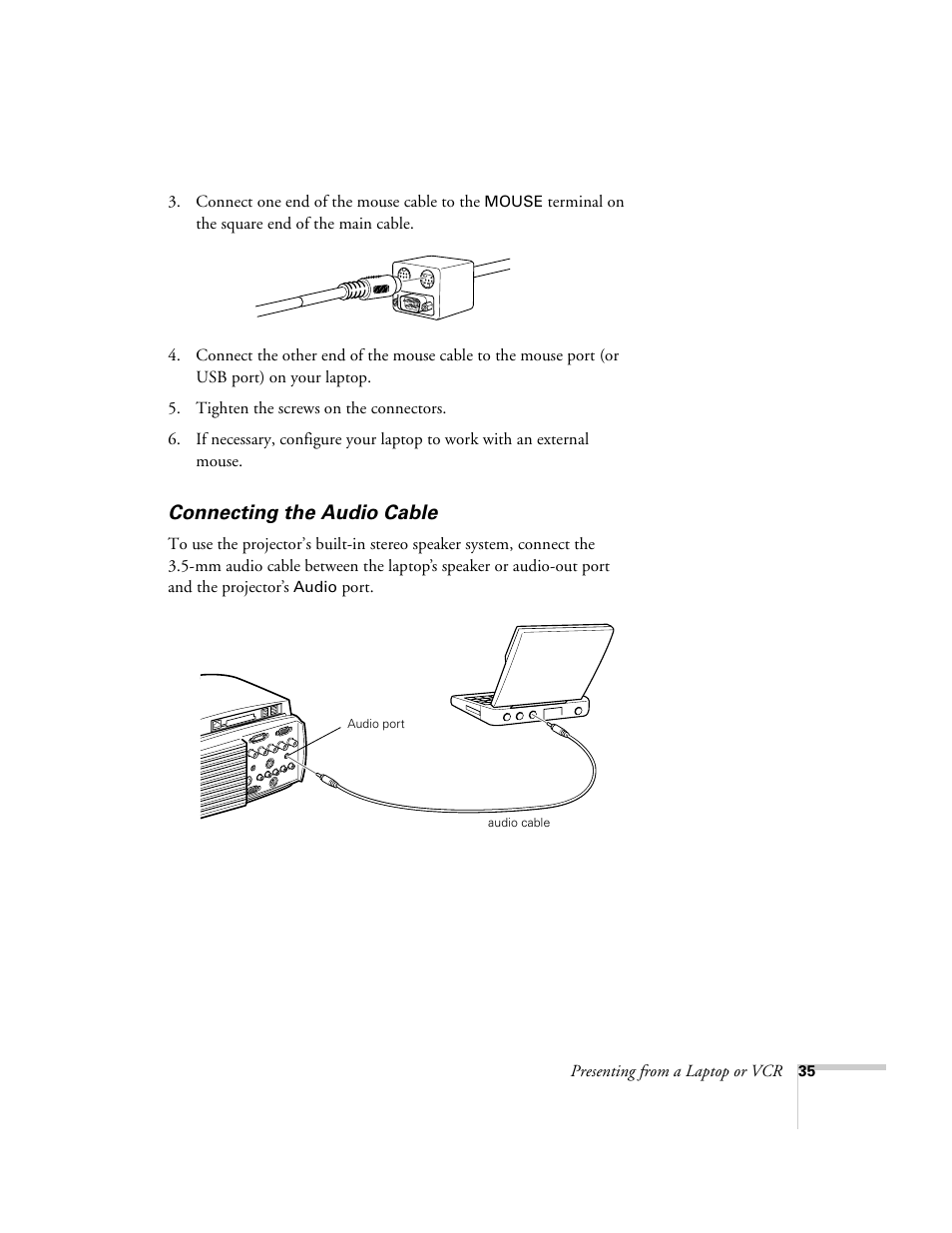 Connecting the audio cable | Epson 8150i User Manual | Page 40 / 83