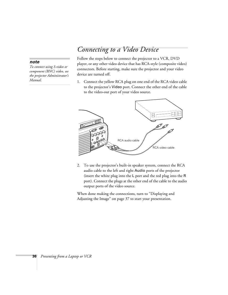 Connecting to a video device | Epson 8150i User Manual | Page 41 / 83