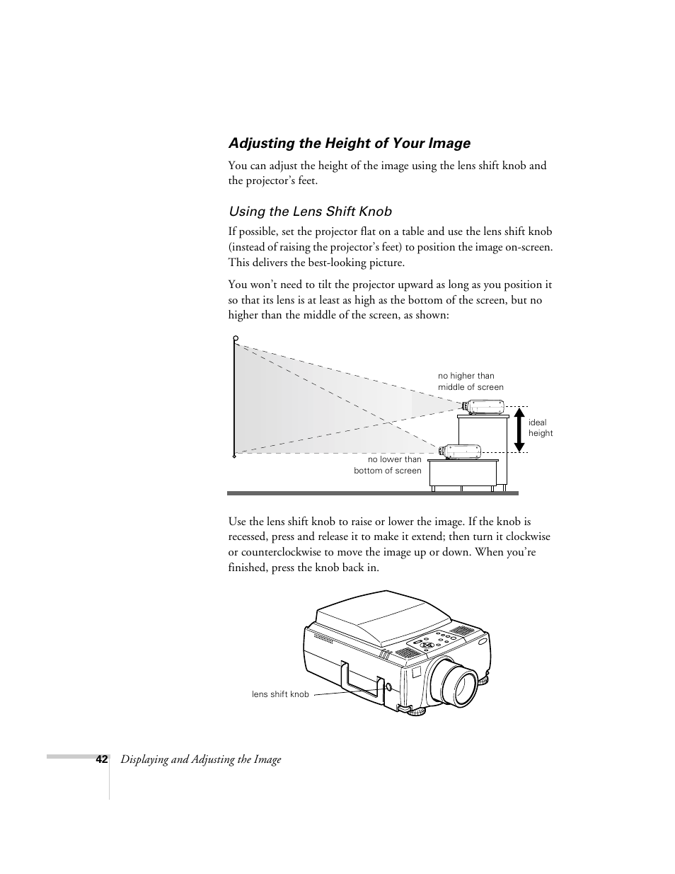 Adjusting the height of your image | Epson 8150i User Manual | Page 47 / 83