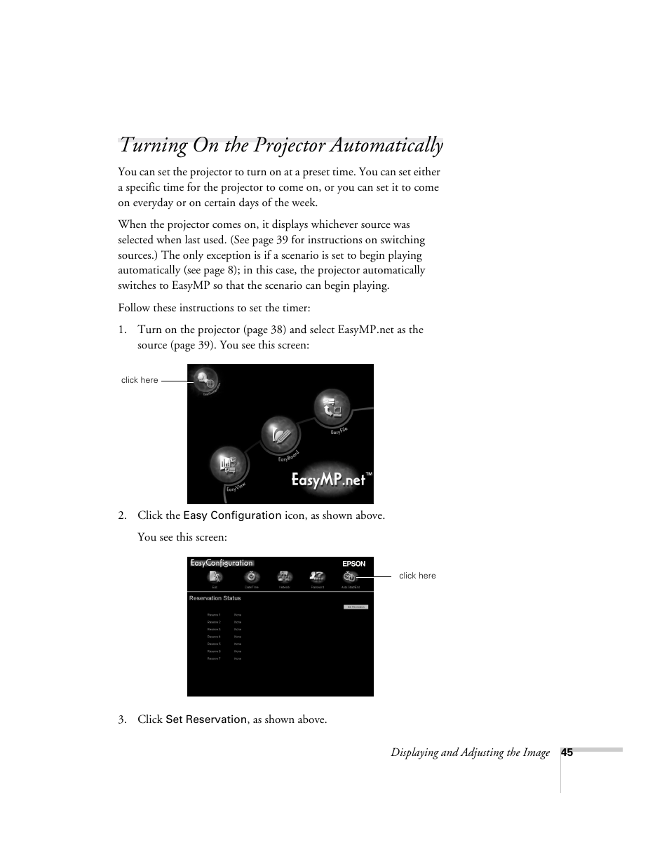 Turning on the projector automatically | Epson 8150i User Manual | Page 50 / 83