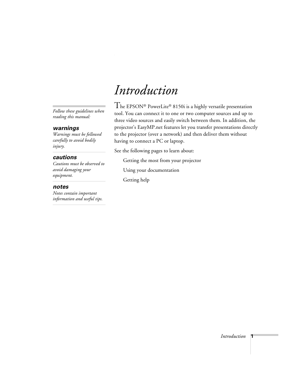 Introduction | Epson 8150i User Manual | Page 6 / 83