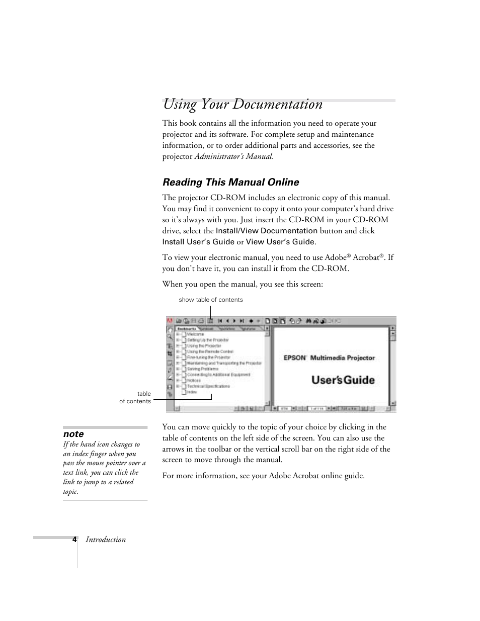 Using your documentation, Reading this manual online | Epson 8150i User Manual | Page 9 / 83