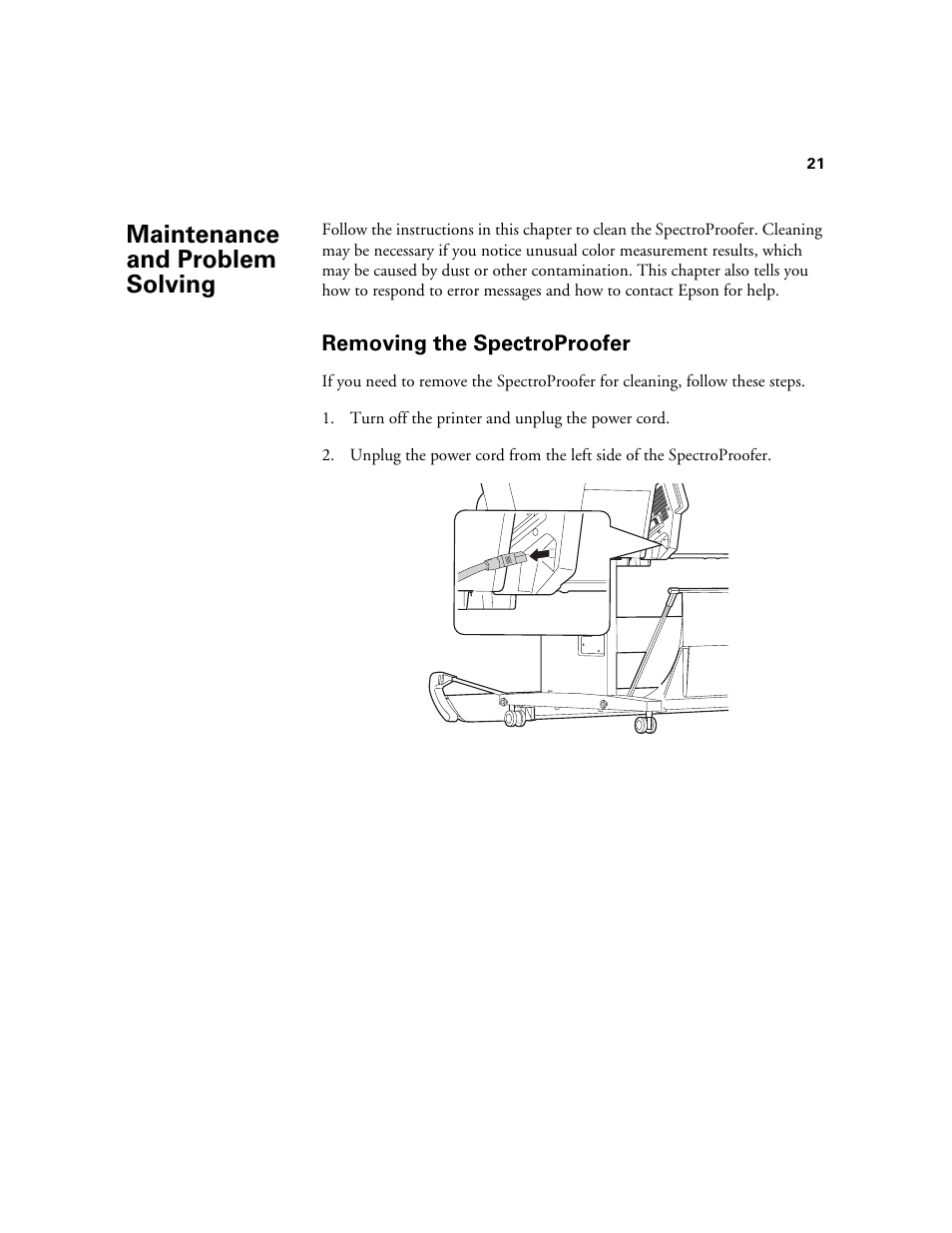 Maintenanceand problemsolving, Removing the spectroproofer, Maintenance and problem solving | Epson Printer Accessories User Manual | Page 21 / 36