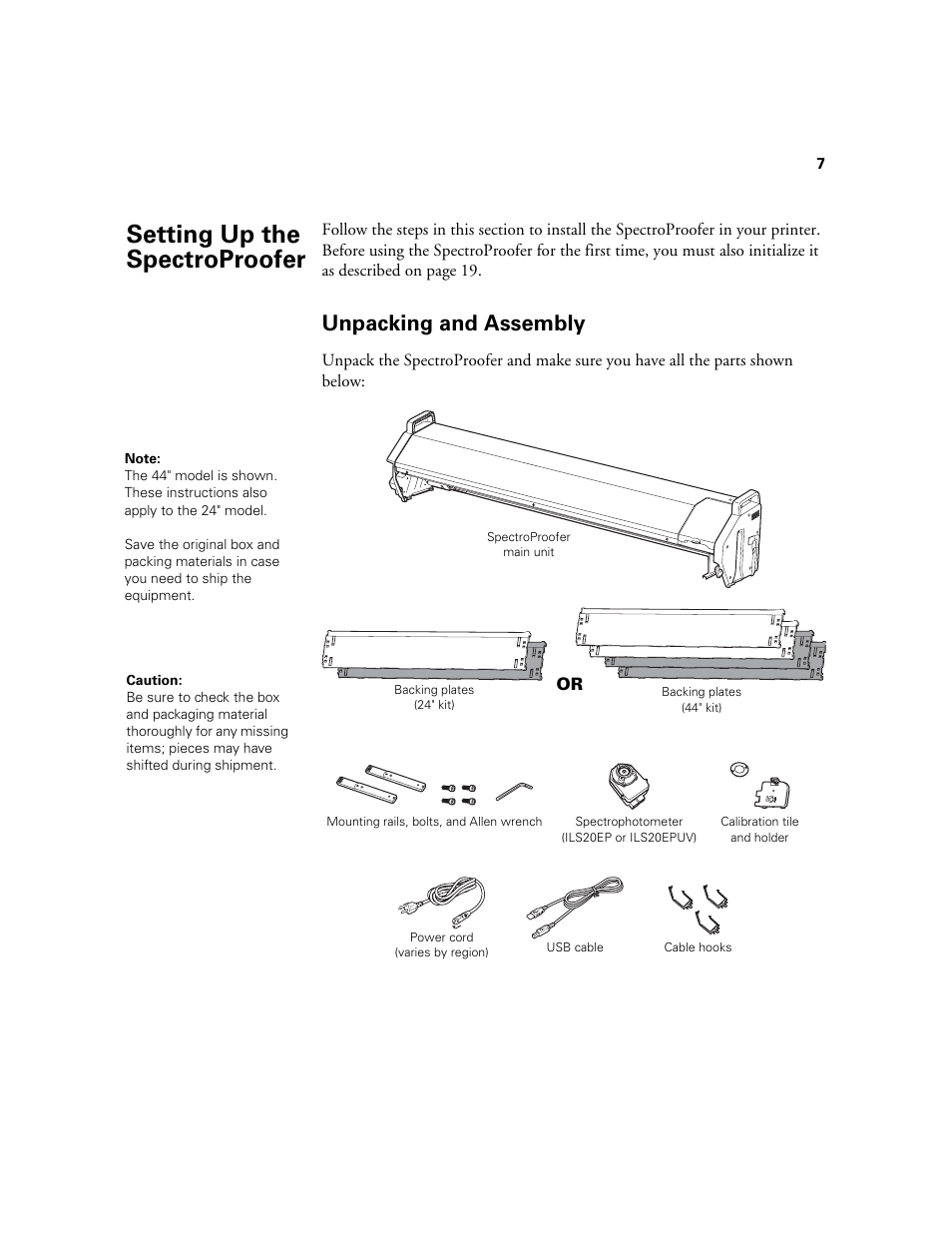 Setting up thespectroproofer, Unpacking and assembly, Setting up the spectroproofer | Epson Printer Accessories User Manual | Page 7 / 36