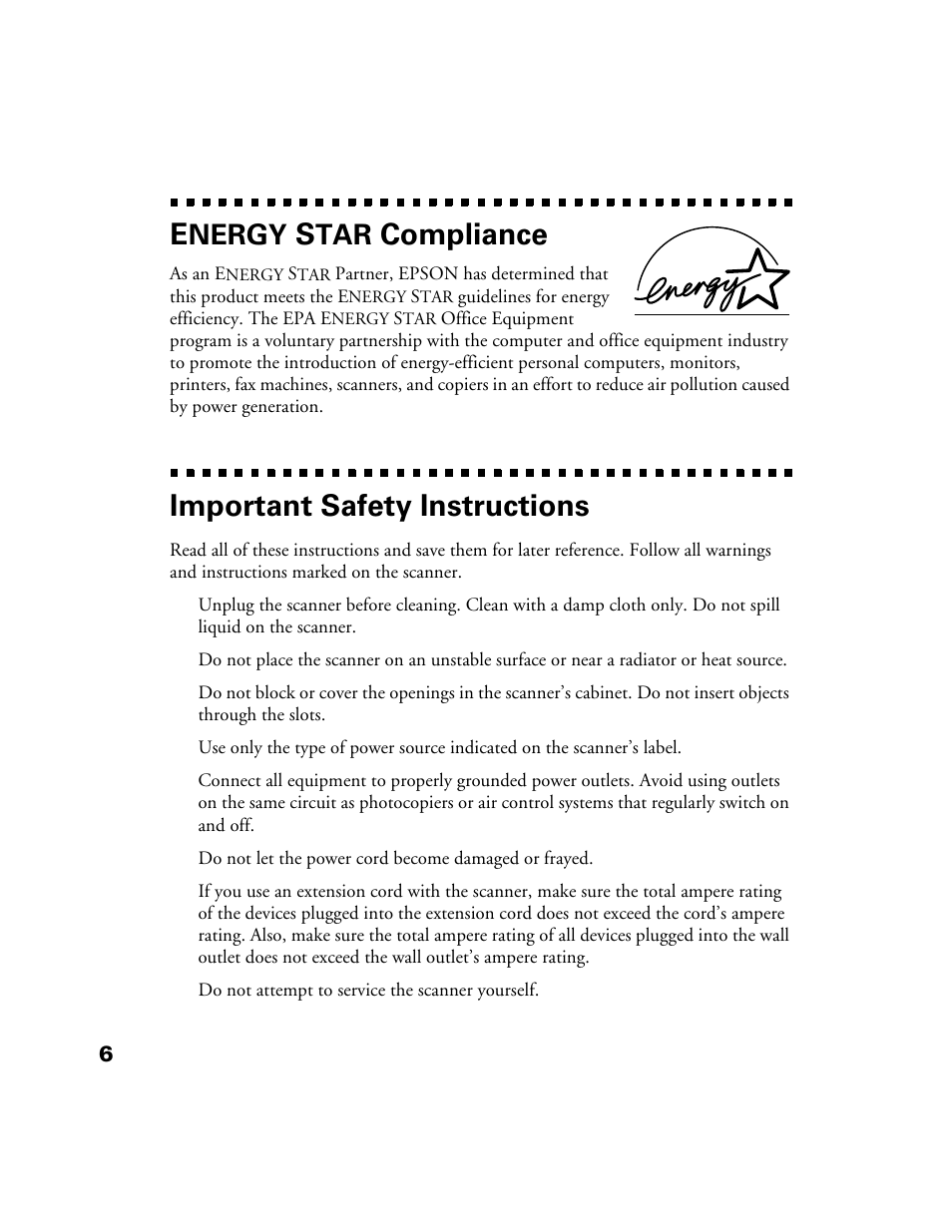 Energy star compliance, Important safety instructions, Compliance | Nergy | Epson Perfection 1200U User Manual | Page 13 / 113