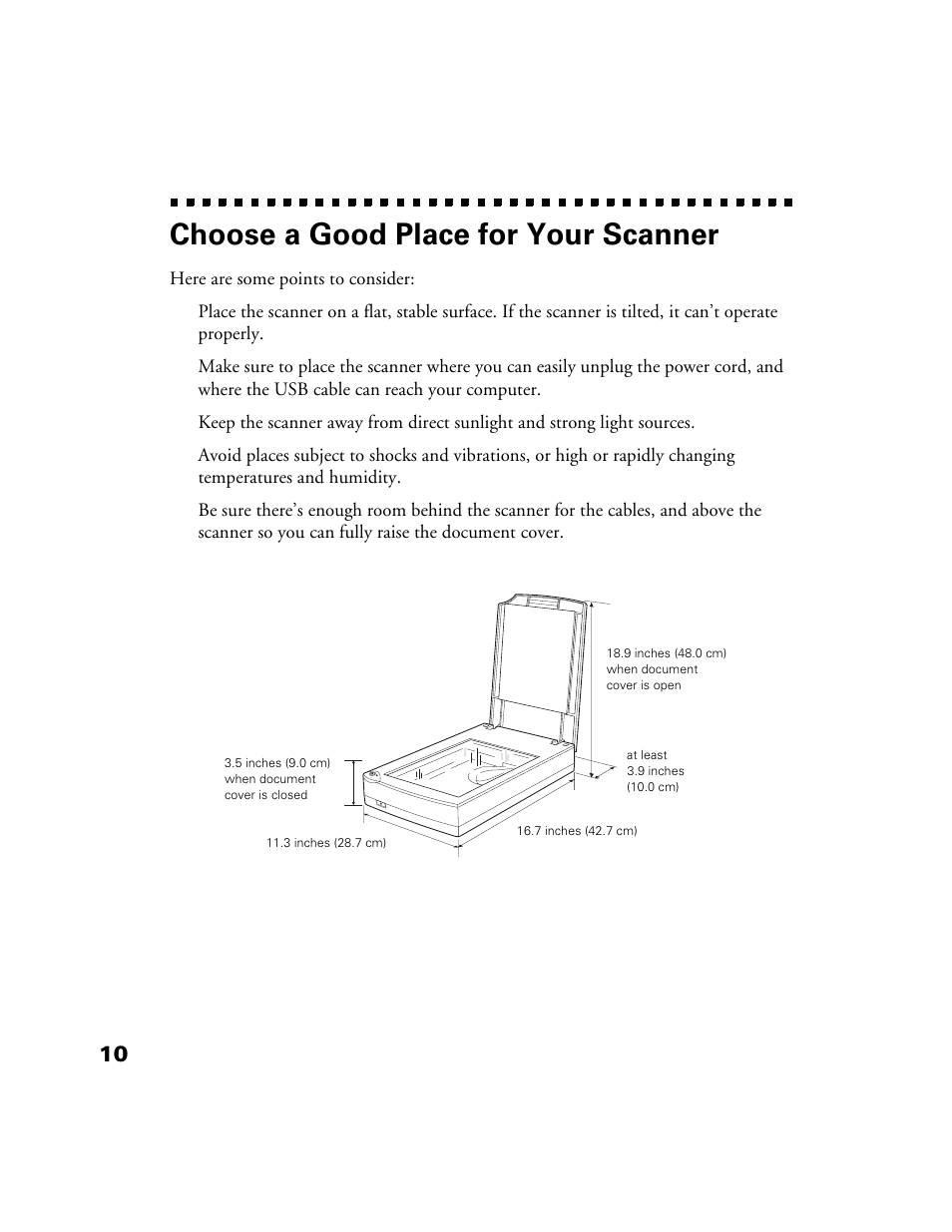 Choose a good place for your scanner | Epson Perfection 1200U User Manual | Page 17 / 113