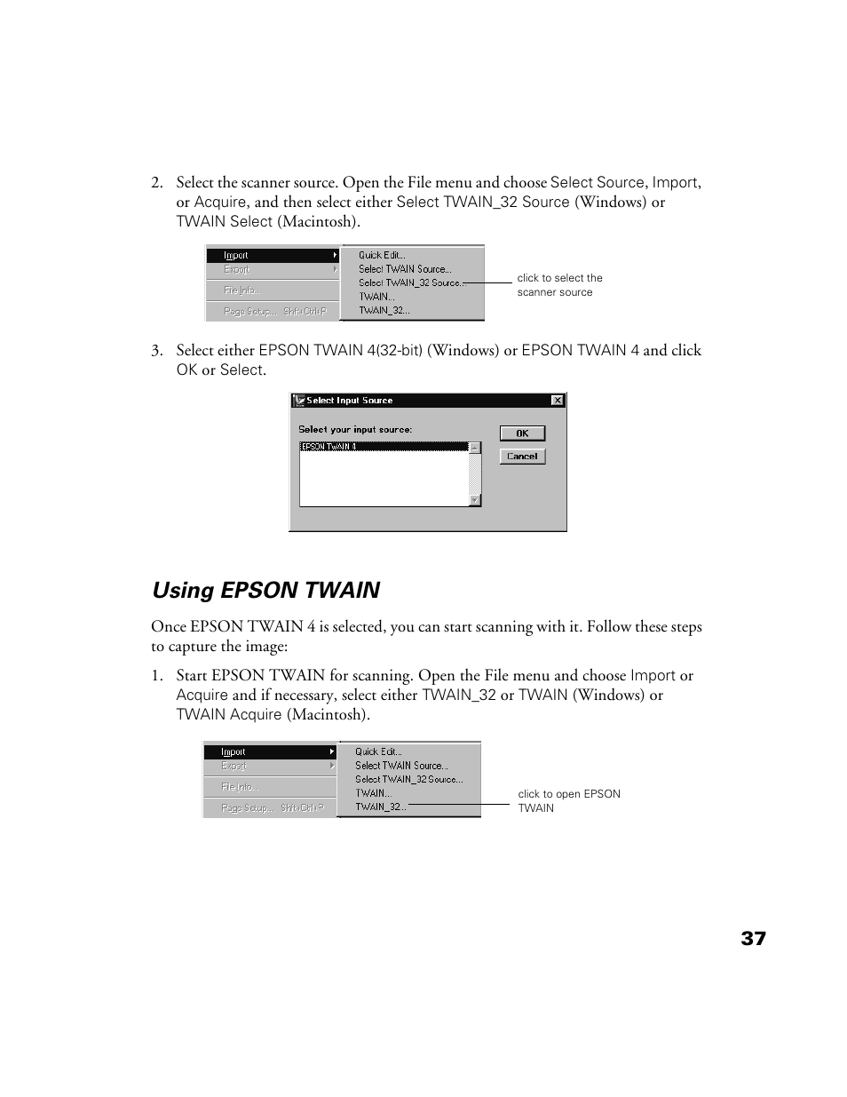 Using epson twain | Epson Perfection 1200U User Manual | Page 44 / 113
