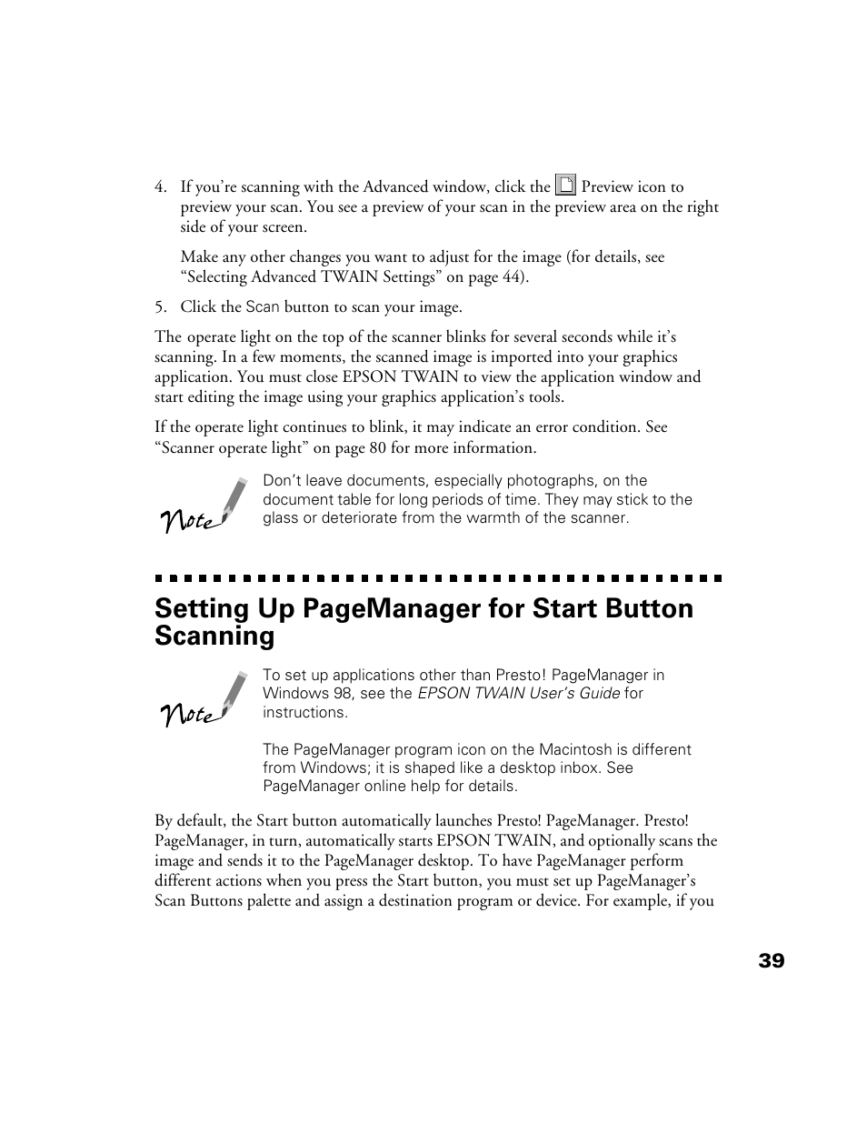 Setting up pagemanager for start button scanning | Epson Perfection 1200U User Manual | Page 46 / 113