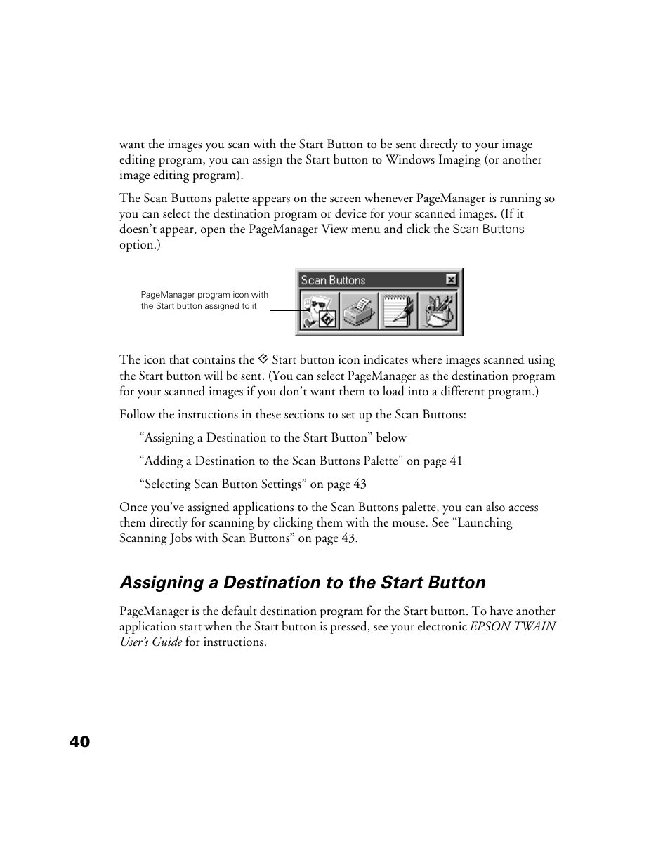 Assigning a destination to the start button | Epson Perfection 1200U User Manual | Page 47 / 113