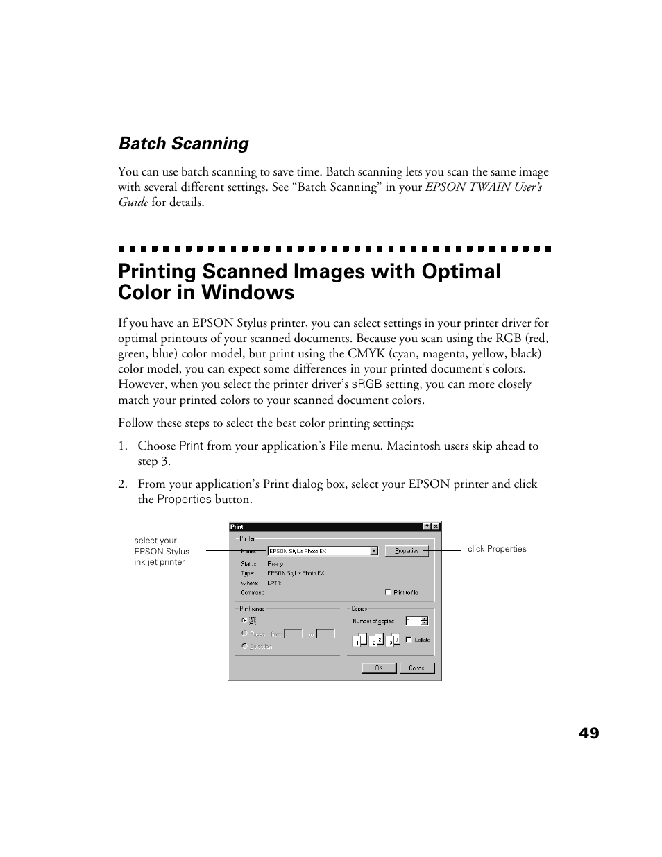 Batch scanning | Epson Perfection 1200U User Manual | Page 56 / 113