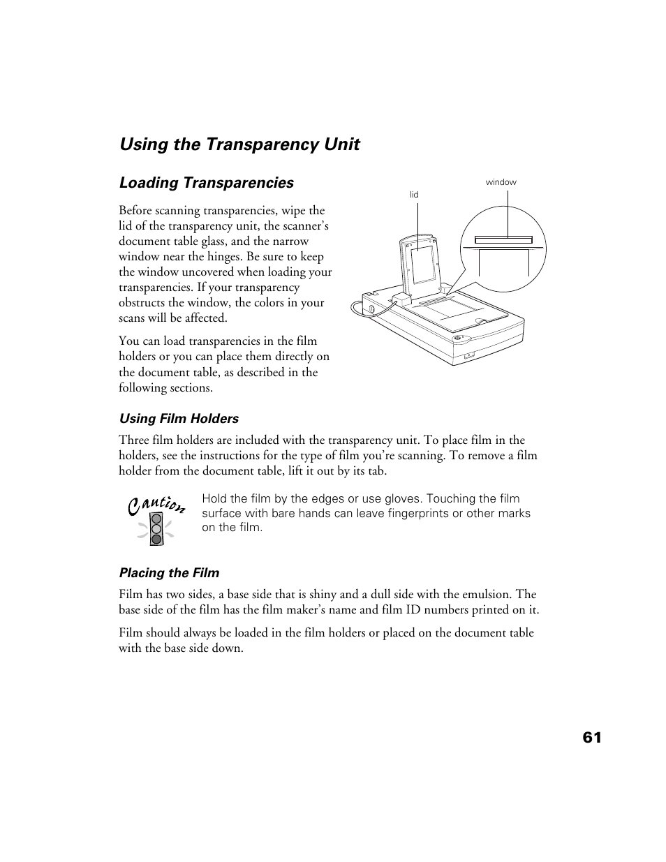 Using the transparency unit, Loading transparencies | Epson Perfection 1200U User Manual | Page 68 / 113