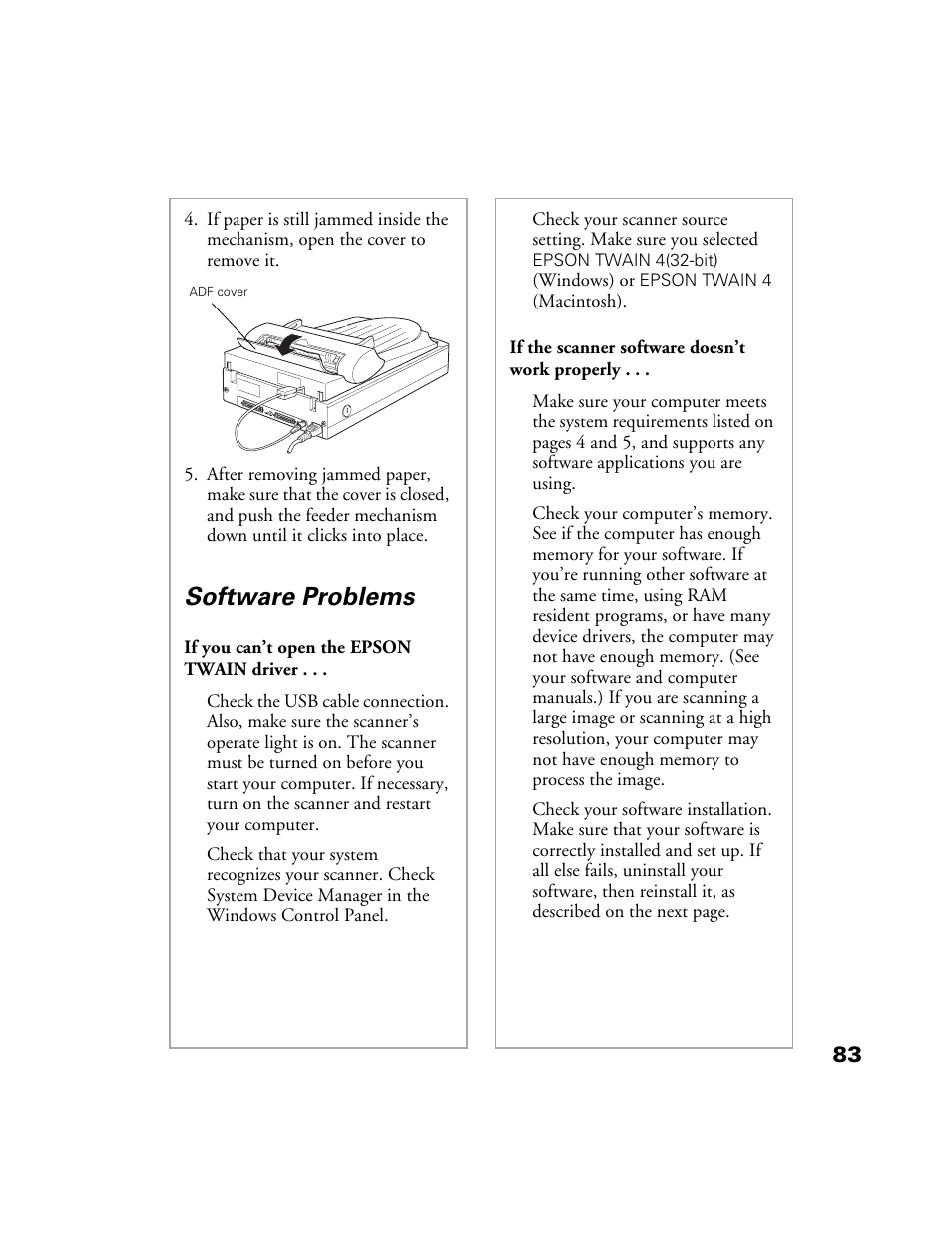 Software problems | Epson Perfection 1200U User Manual | Page 90 / 113