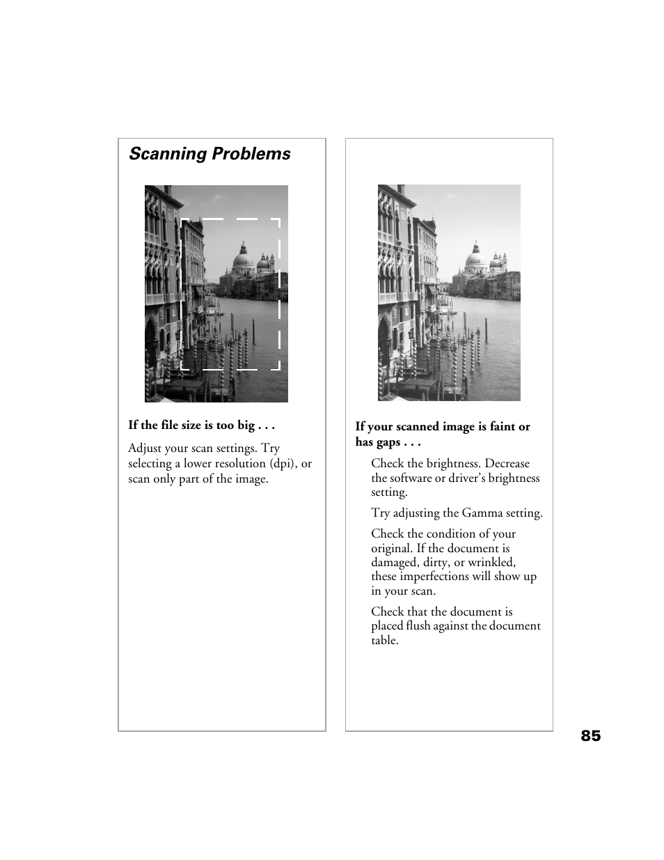 Scanning problems | Epson Perfection 1200U User Manual | Page 92 / 113