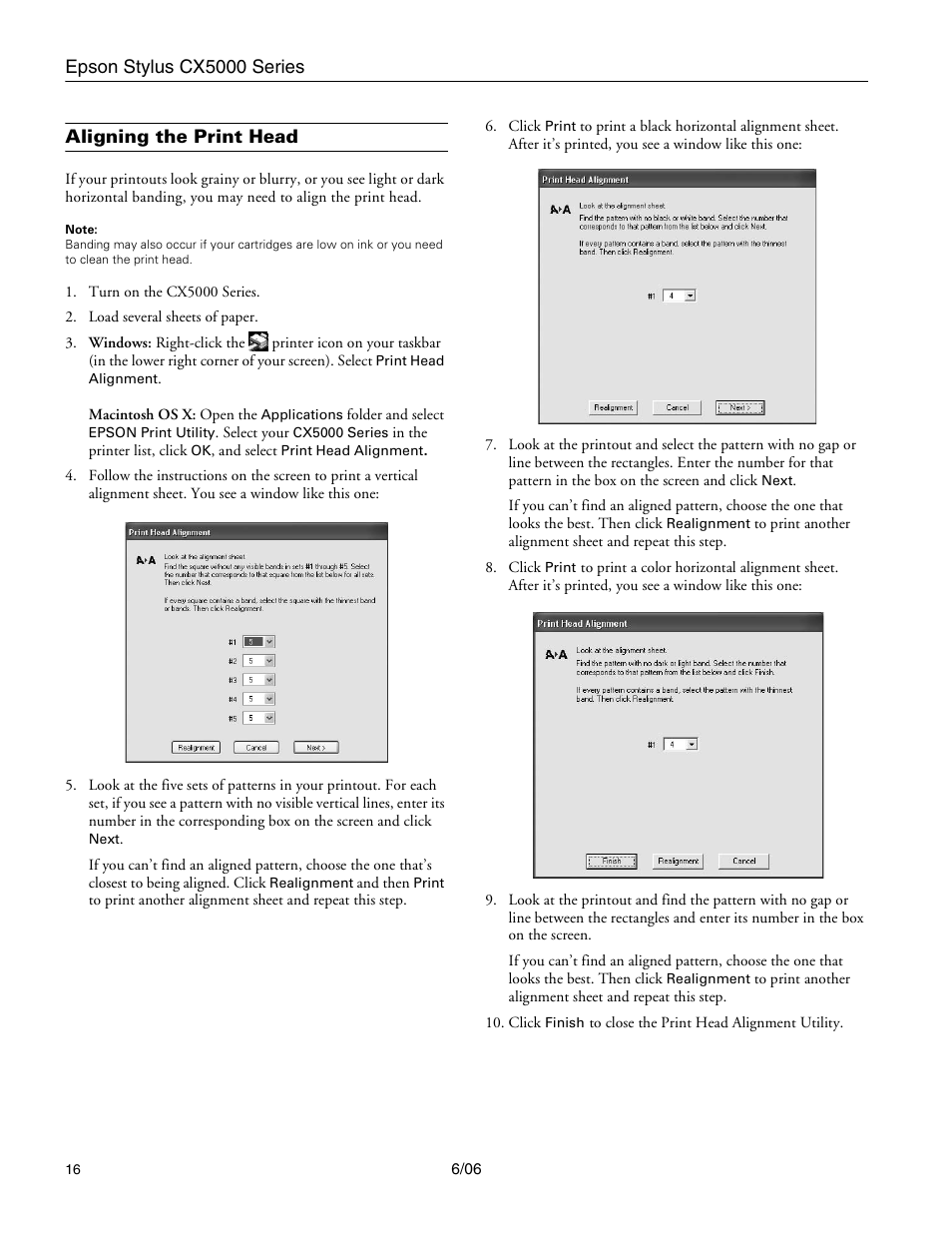 Aligning the print head | Epson Stylus CX5000 User Manual | Page 16 / 18