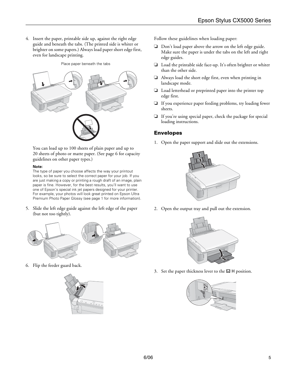 Envelopes | Epson Stylus CX5000 User Manual | Page 5 / 18