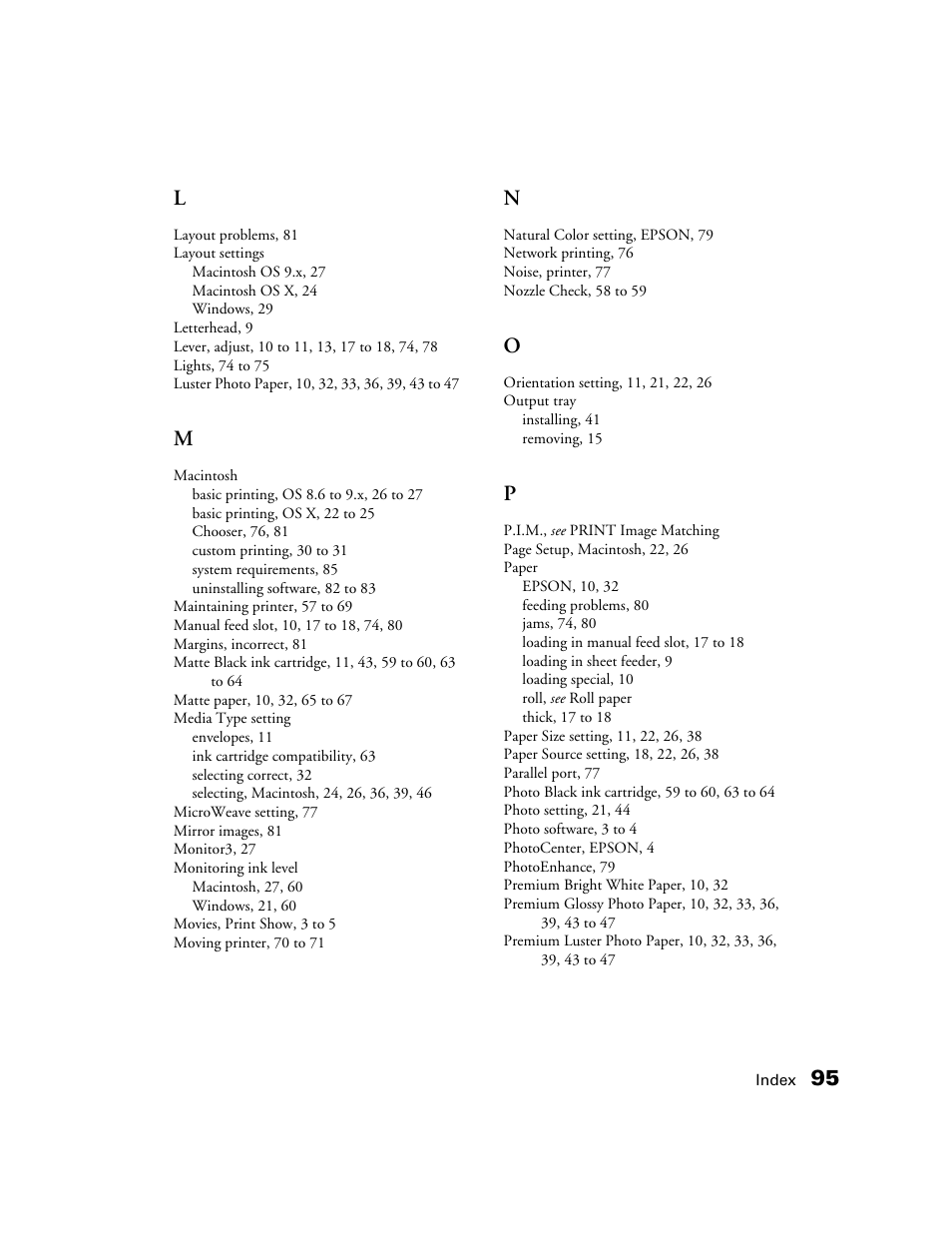 95 l | Epson 2200 User Manual | Page 101 / 106