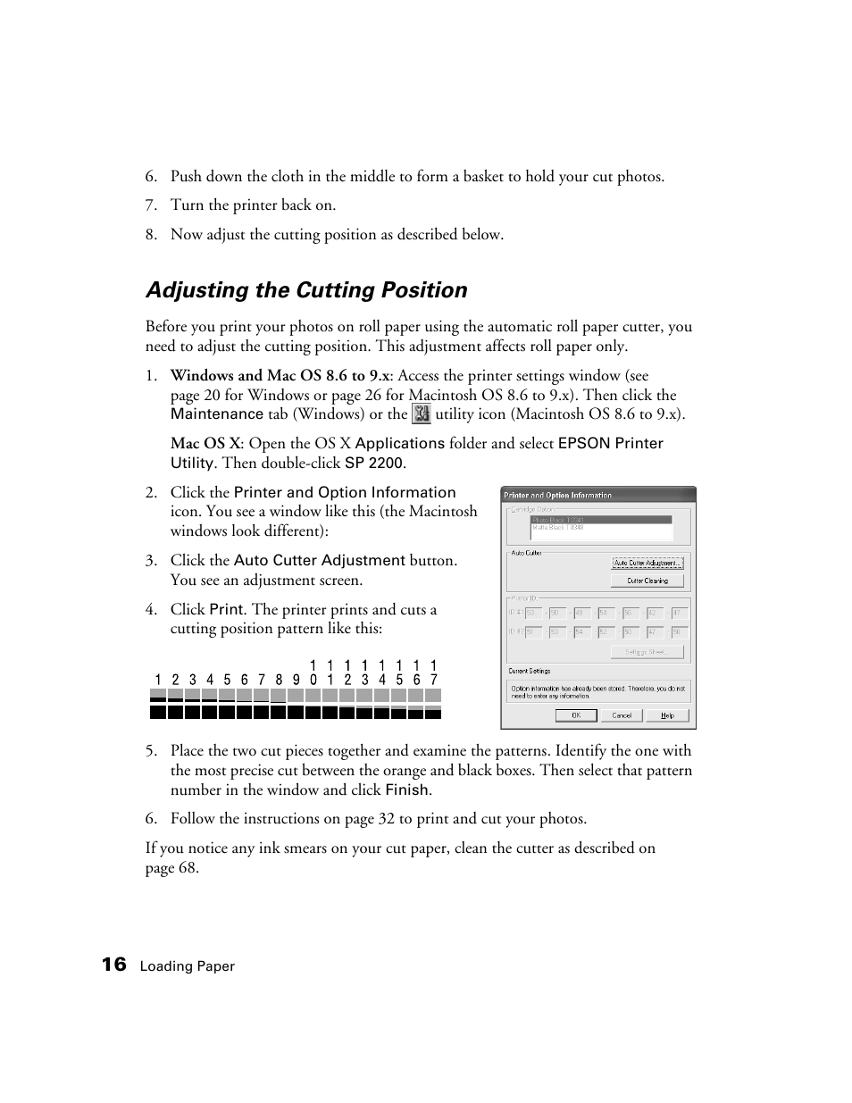 Adjusting the cutting position | Epson 2200 User Manual | Page 22 / 106